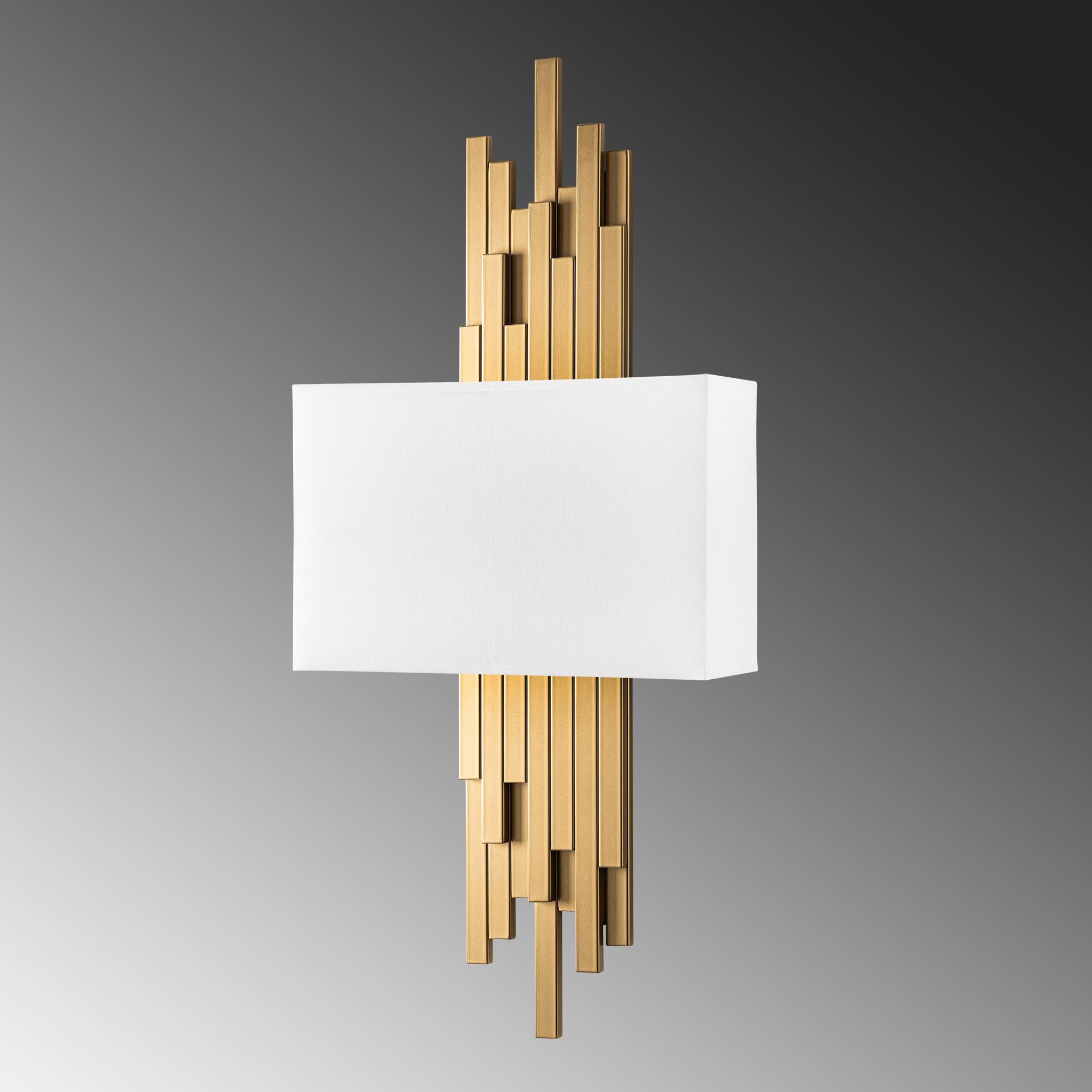 Candeeiro de Parede – 35 x 75 x 10 cm – Dourado e Branco – Metal e Tecido