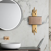 Candeeiro de Parede – 35 x 75 x 10 cm – Dourado e Castanho Claro – Metal e Tecido