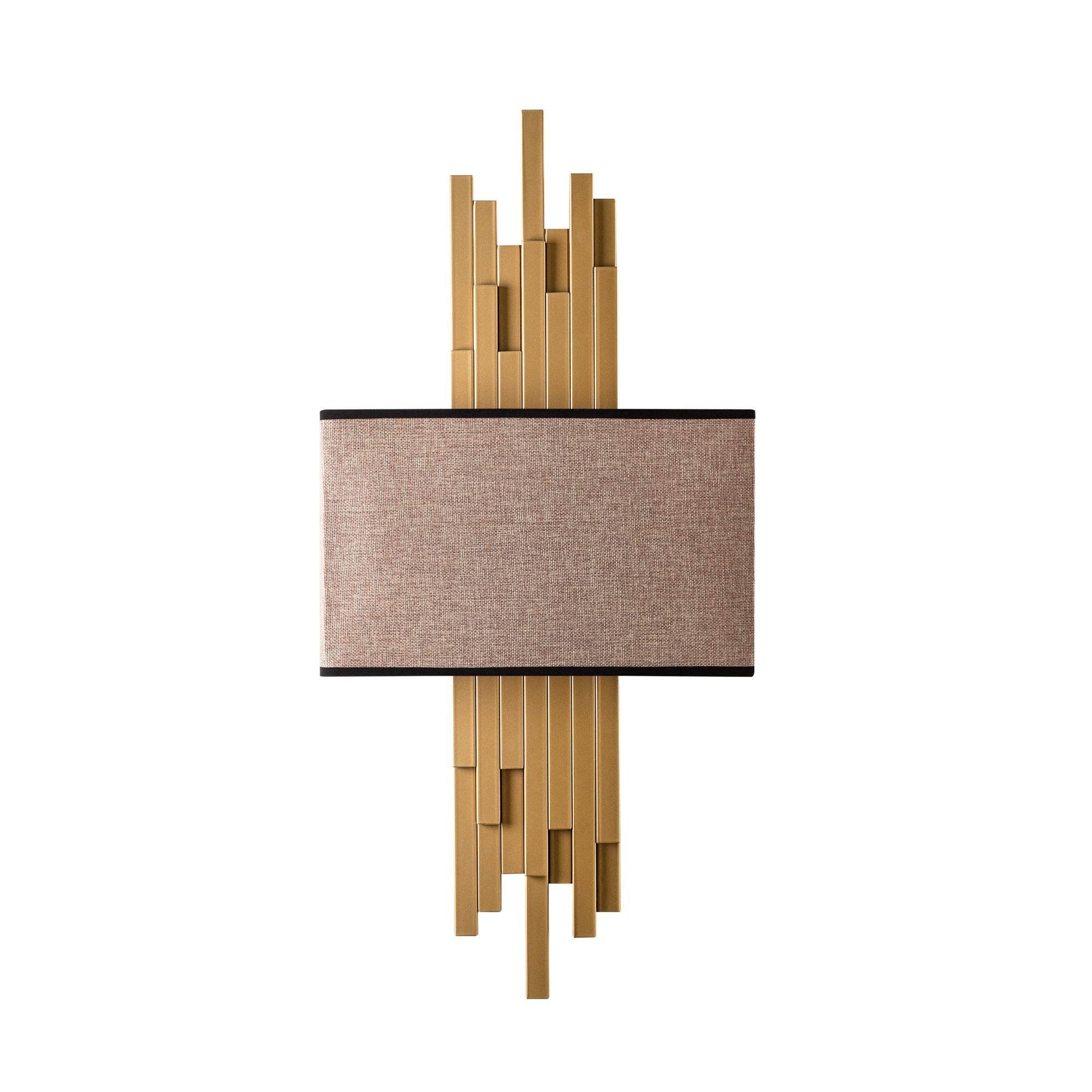 Candeeiro de Parede – 35 x 75 x 10 cm – Dourado e Castanho Claro – Metal e Tecido