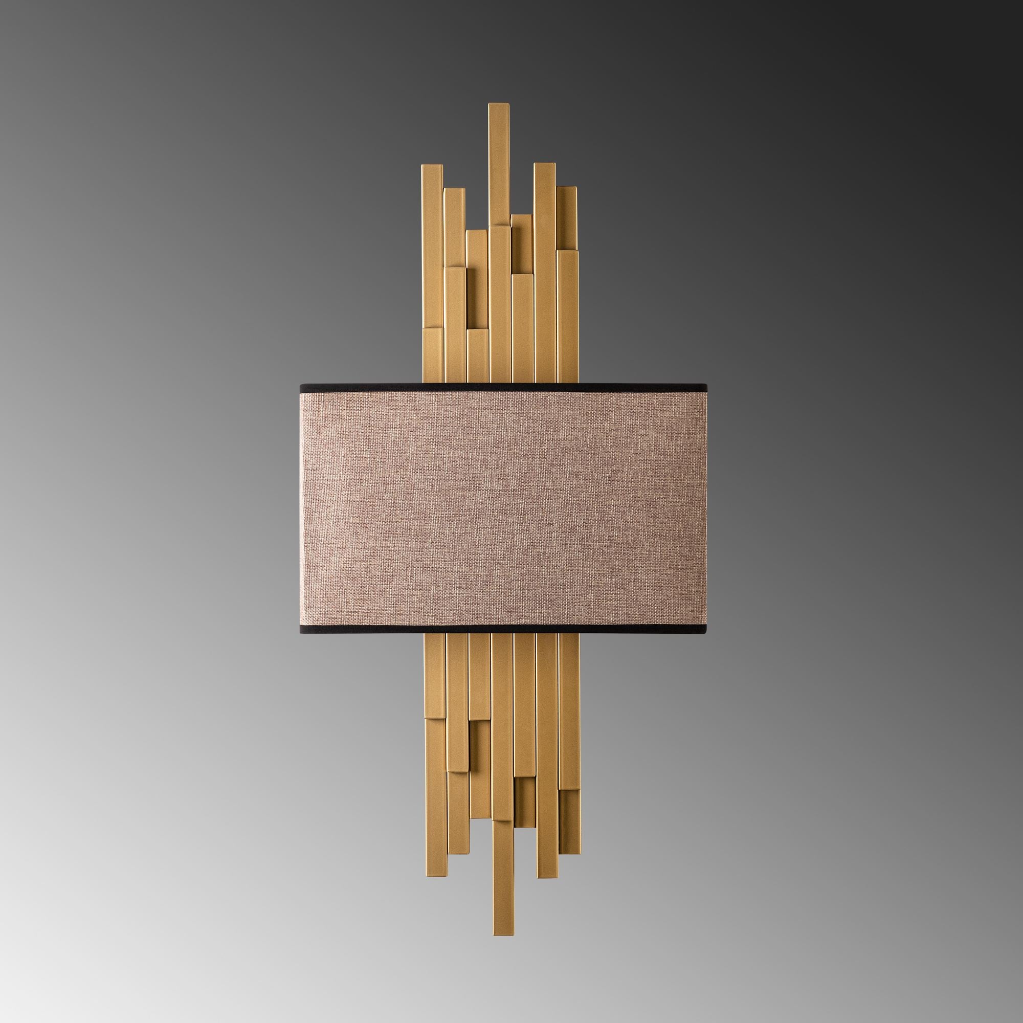 Candeeiro de Parede – 35 x 75 x 10 cm – Dourado e Castanho Claro – Metal e Tecido