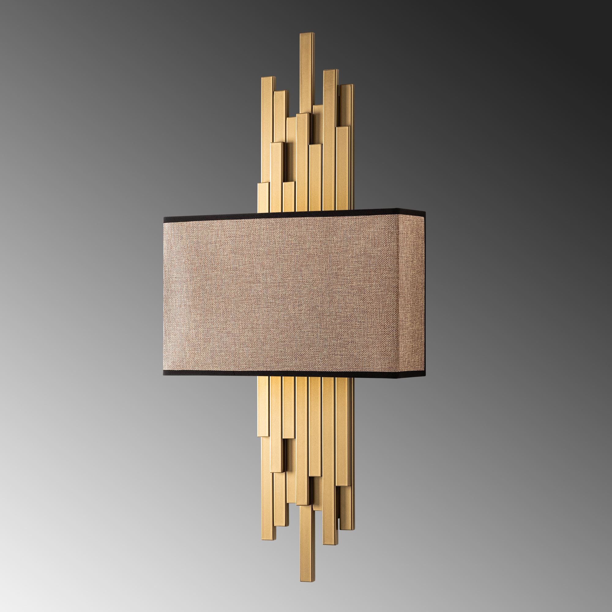 Candeeiro de Parede – 35 x 75 x 10 cm – Dourado e Castanho Claro – Metal e Tecido