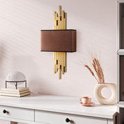 Candeeiro de Parede – 35 x 75 x 10 cm – Dourado e Marrom – Metal