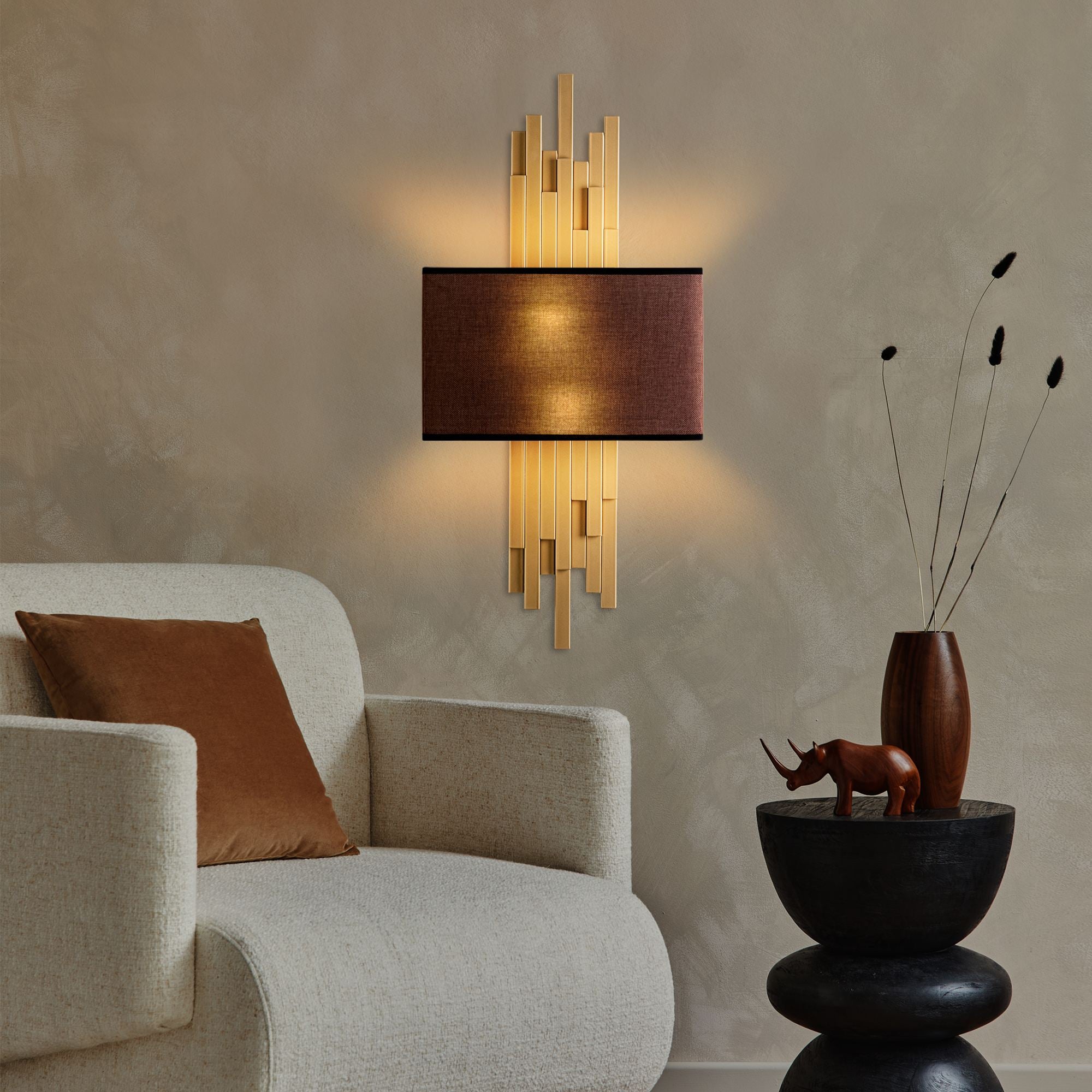 Candeeiro de Parede – 35 x 75 x 10 cm – Dourado e Marrom – Metal