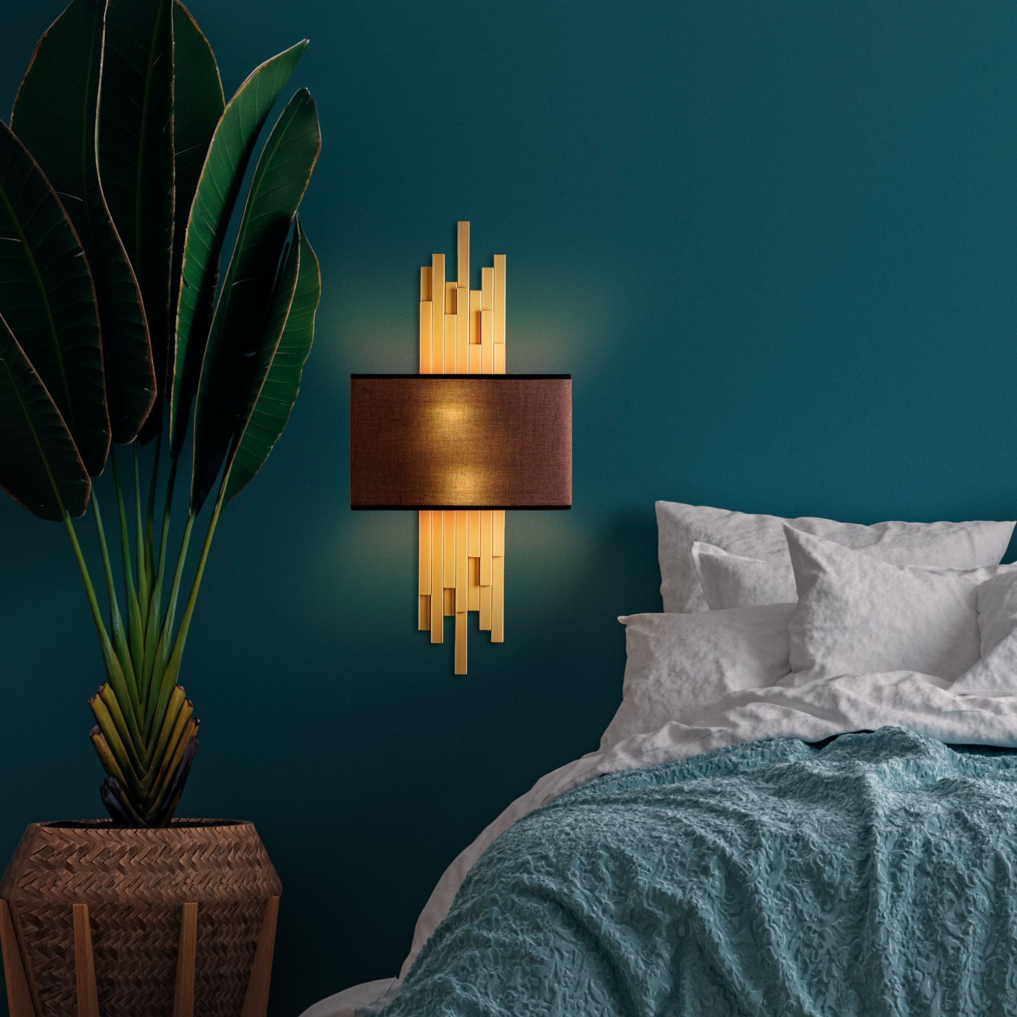 Candeeiro de Parede – 35 x 75 x 10 cm – Dourado e Marrom – Metal