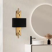 Candeeiro de Parede – 35 x 75 x 10 cm – Dourado e Preto – Metal e Tecido