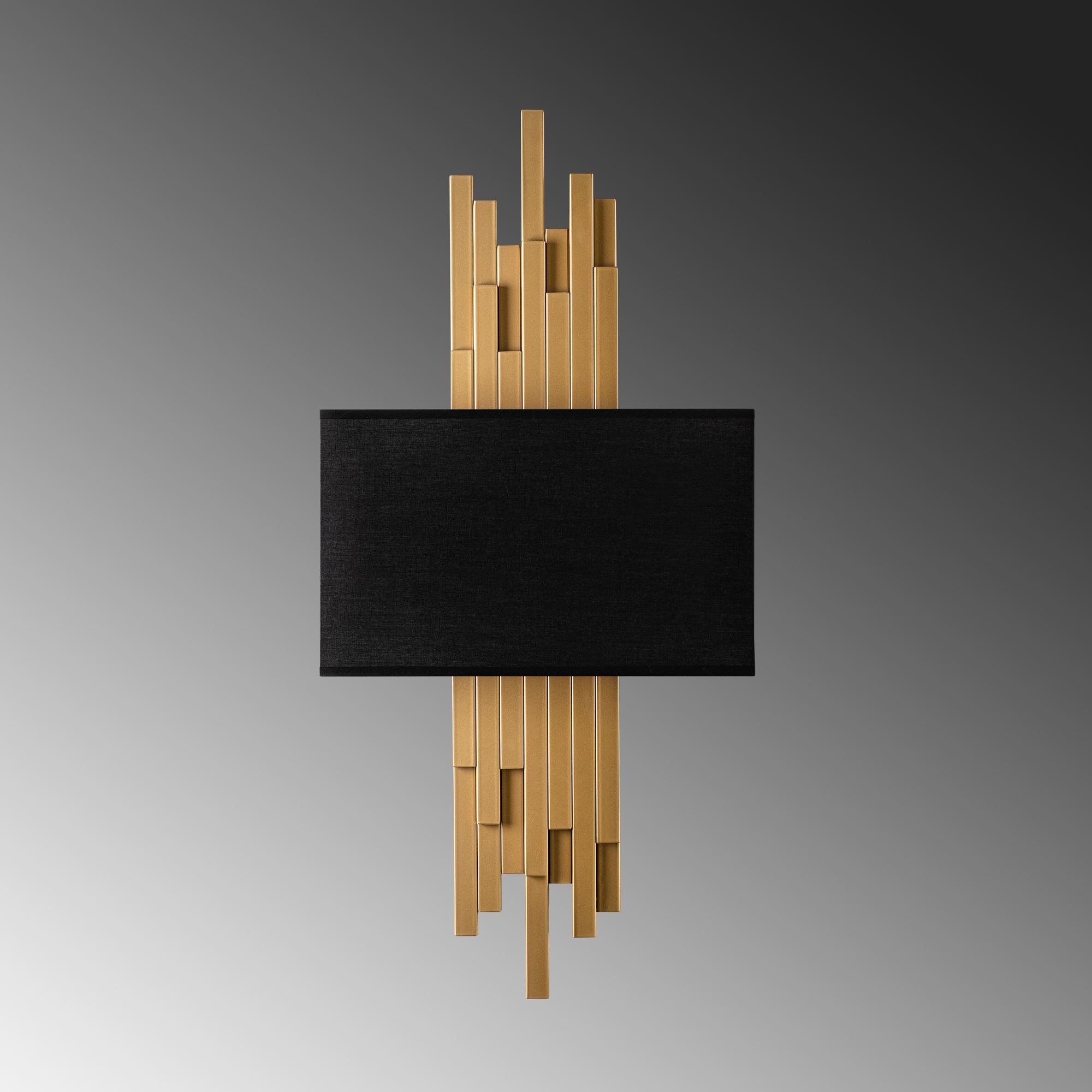 Candeeiro de Parede – 35 x 75 x 10 cm – Dourado e Preto – Metal e Tecido