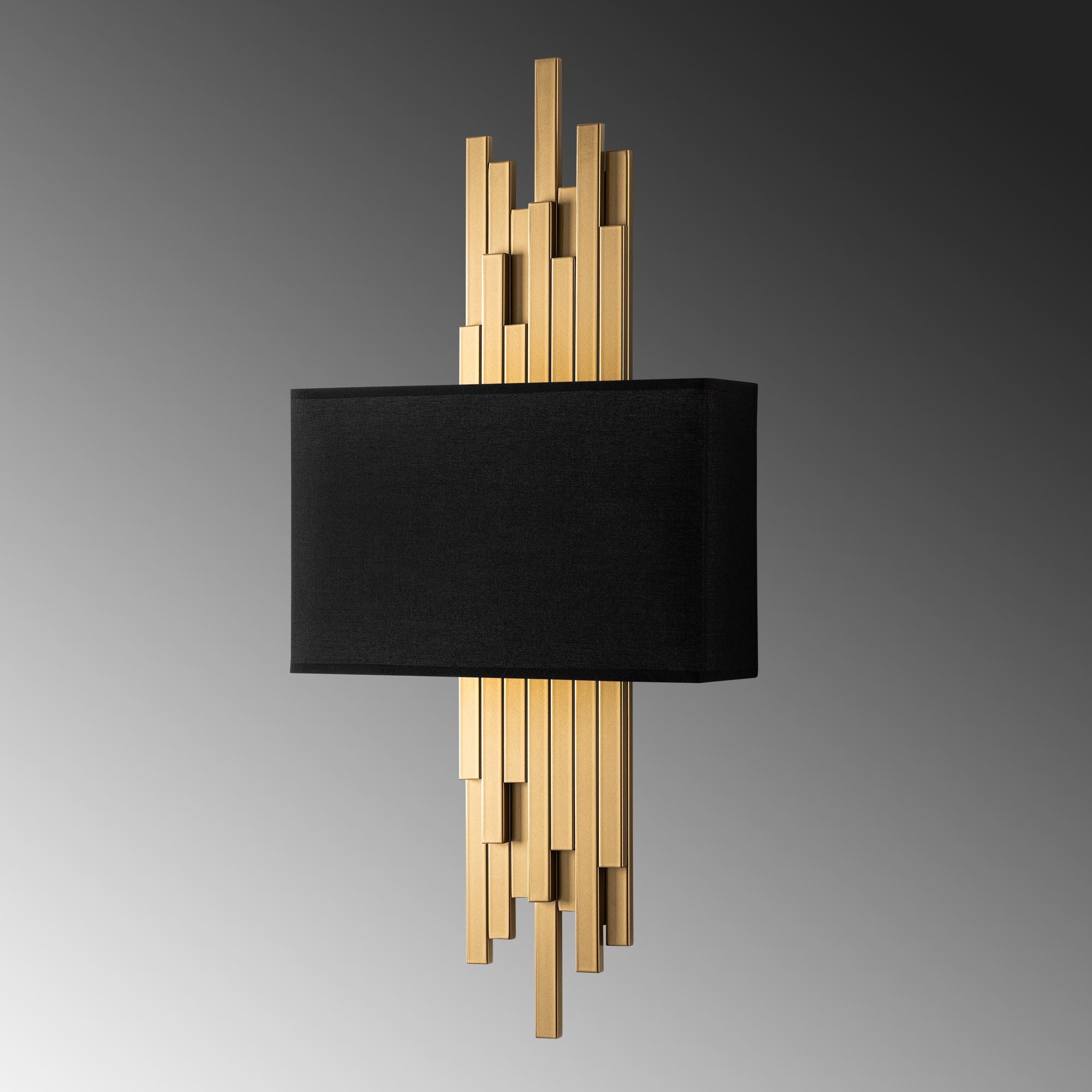 Candeeiro de Parede – 35 x 75 x 10 cm – Dourado e Preto – Metal e Tecido