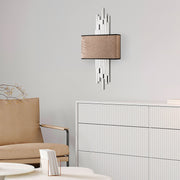 Candeeiro de Parede – 35 x 75 x 10 cm – Branco e Marrom Claro – Metal e Tecido