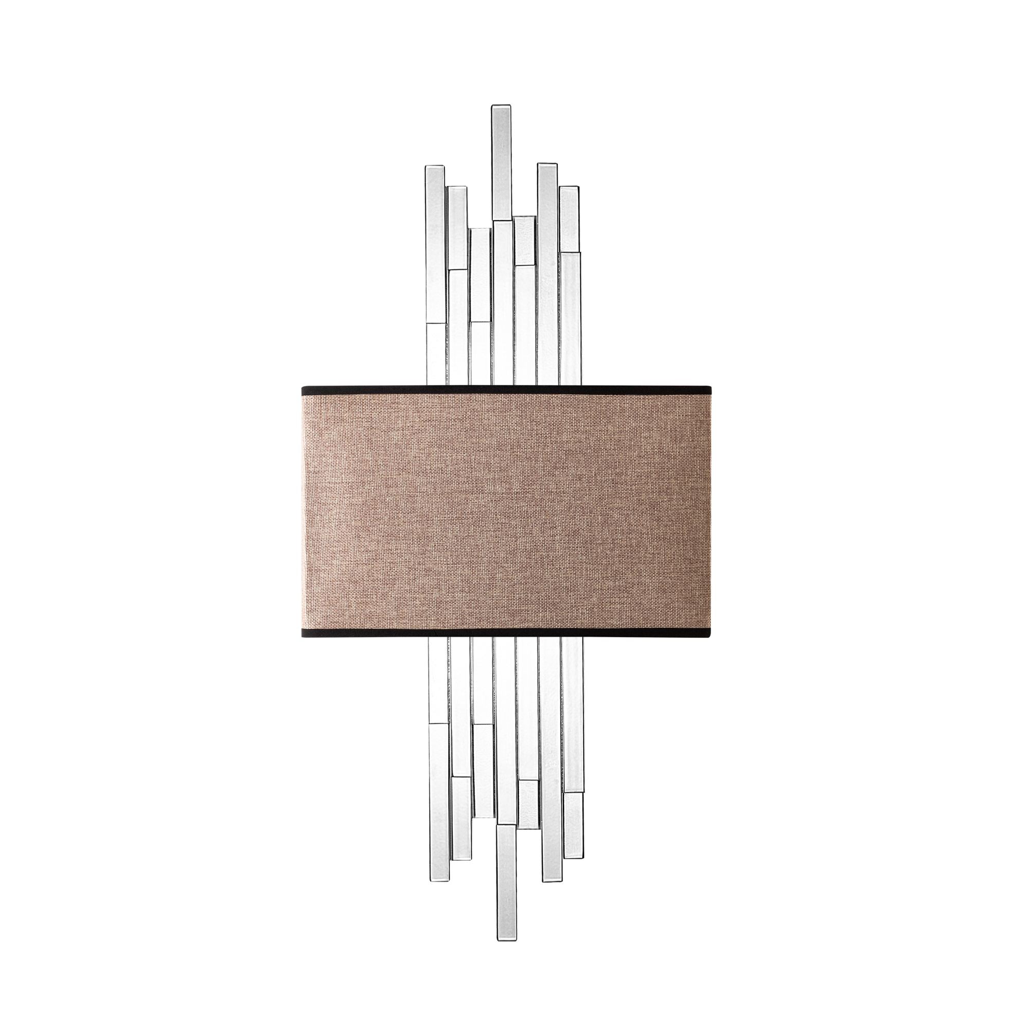 Candeeiro de Parede – 35 x 75 x 10 cm – Branco e Marrom Claro – Metal e Tecido