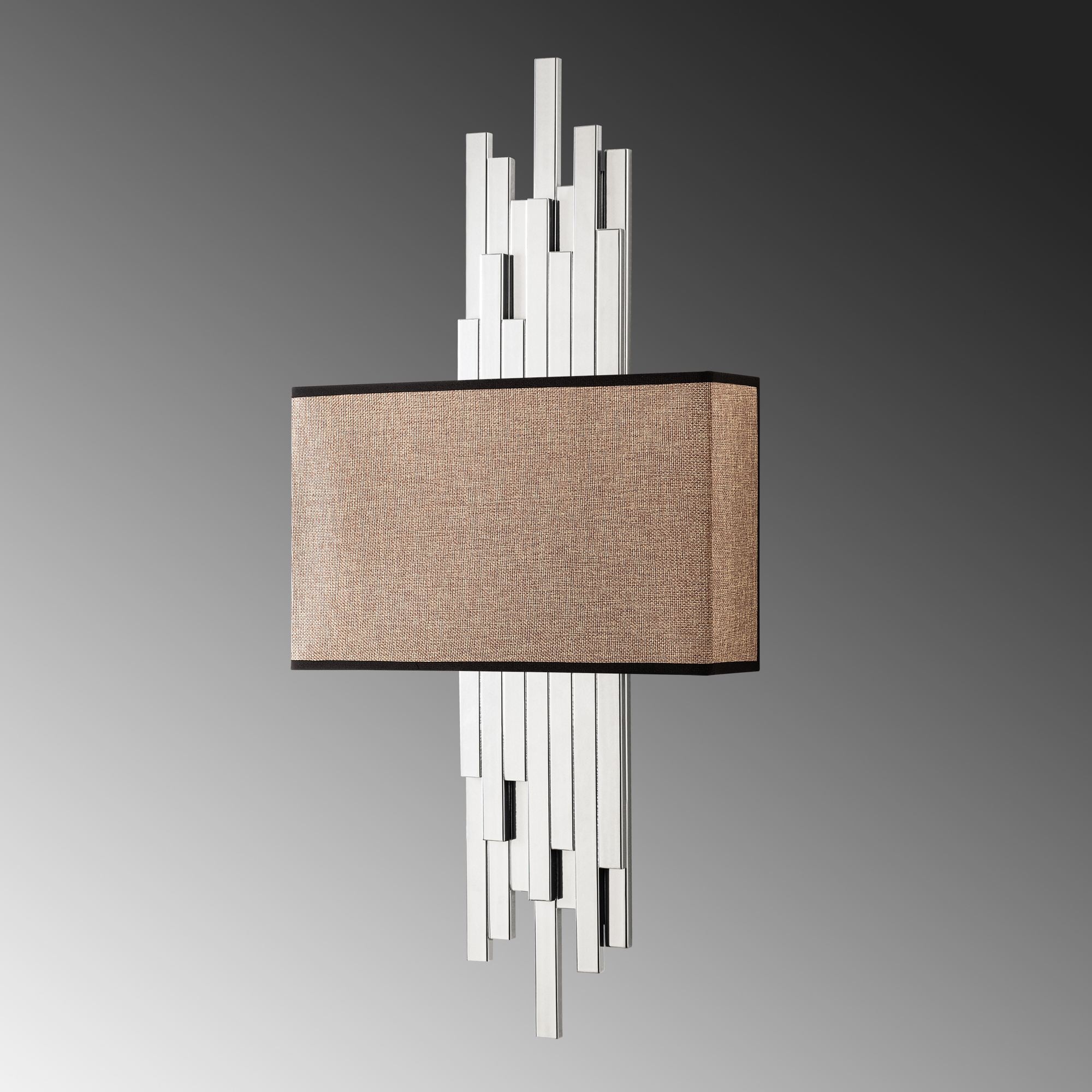 Candeeiro de Parede – 35 x 75 x 10 cm – Branco e Marrom Claro – Metal e Tecido