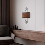 Candeeiro de Parede – 35 x 75 x 10 cm – Branco e Marrom – Metal e Tecido