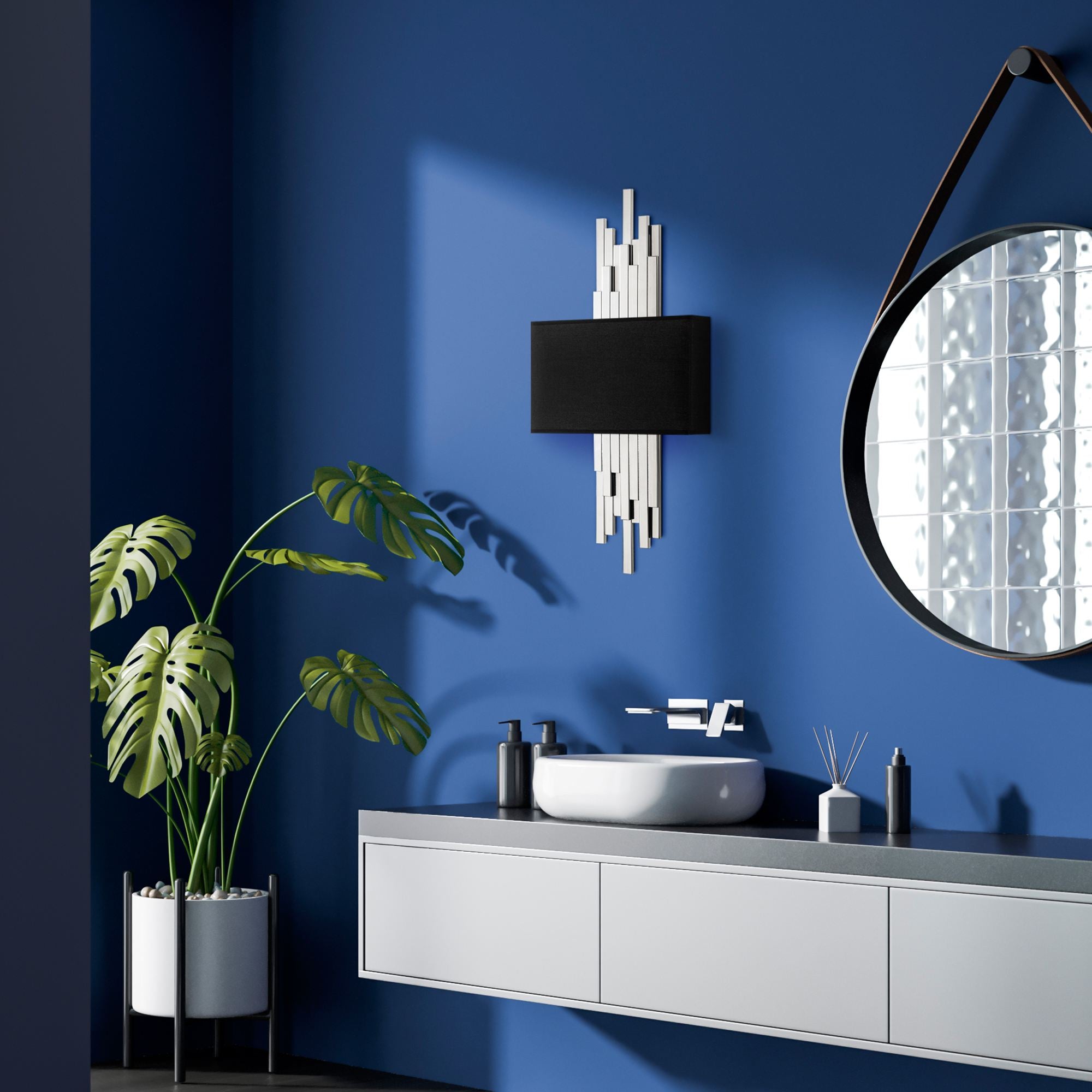 Candeeiro de Parede – 35 x 75 x 10 cm – Branco e Preto – Metal