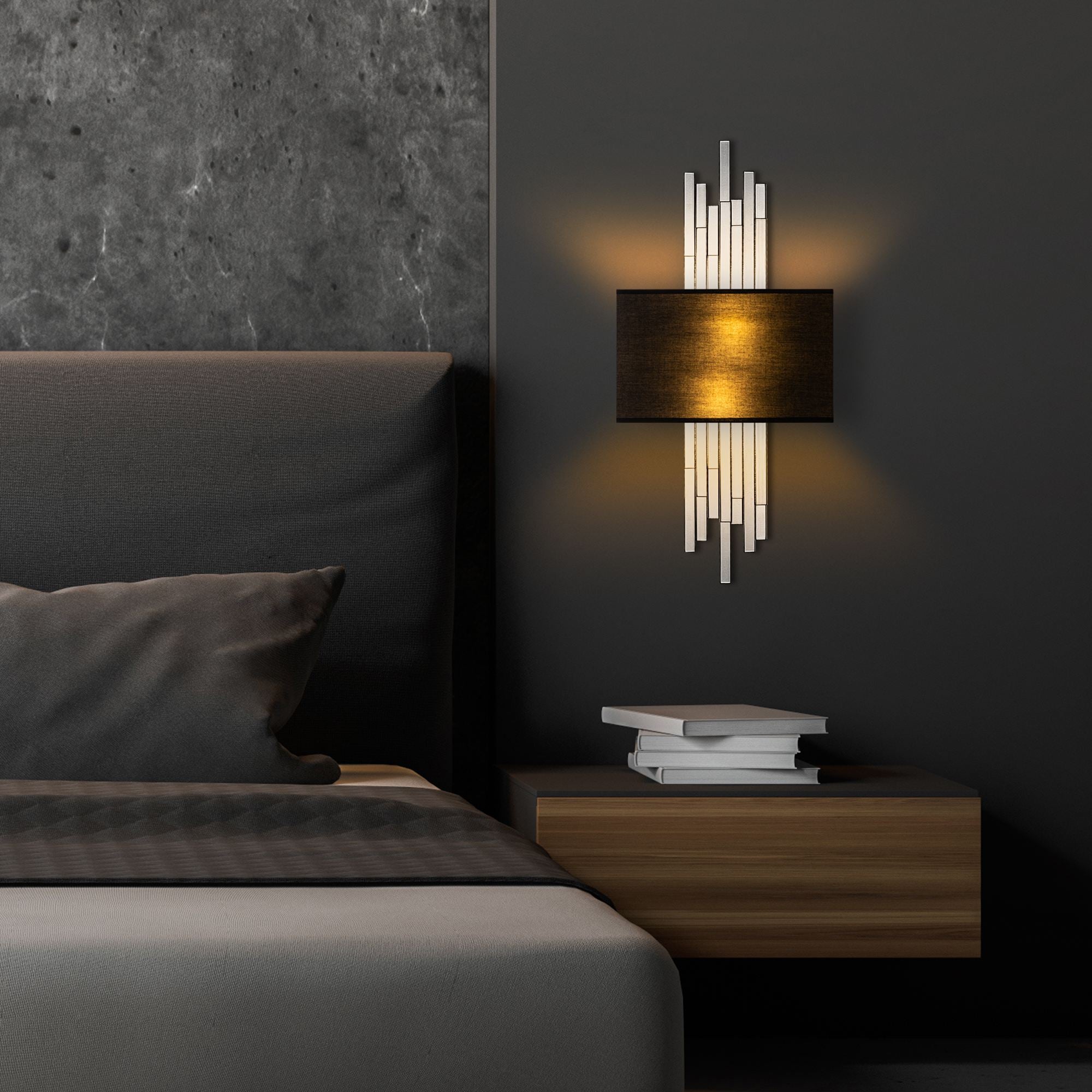 Candeeiro de Parede – 35 x 75 x 10 cm – Branco e Preto – Metal