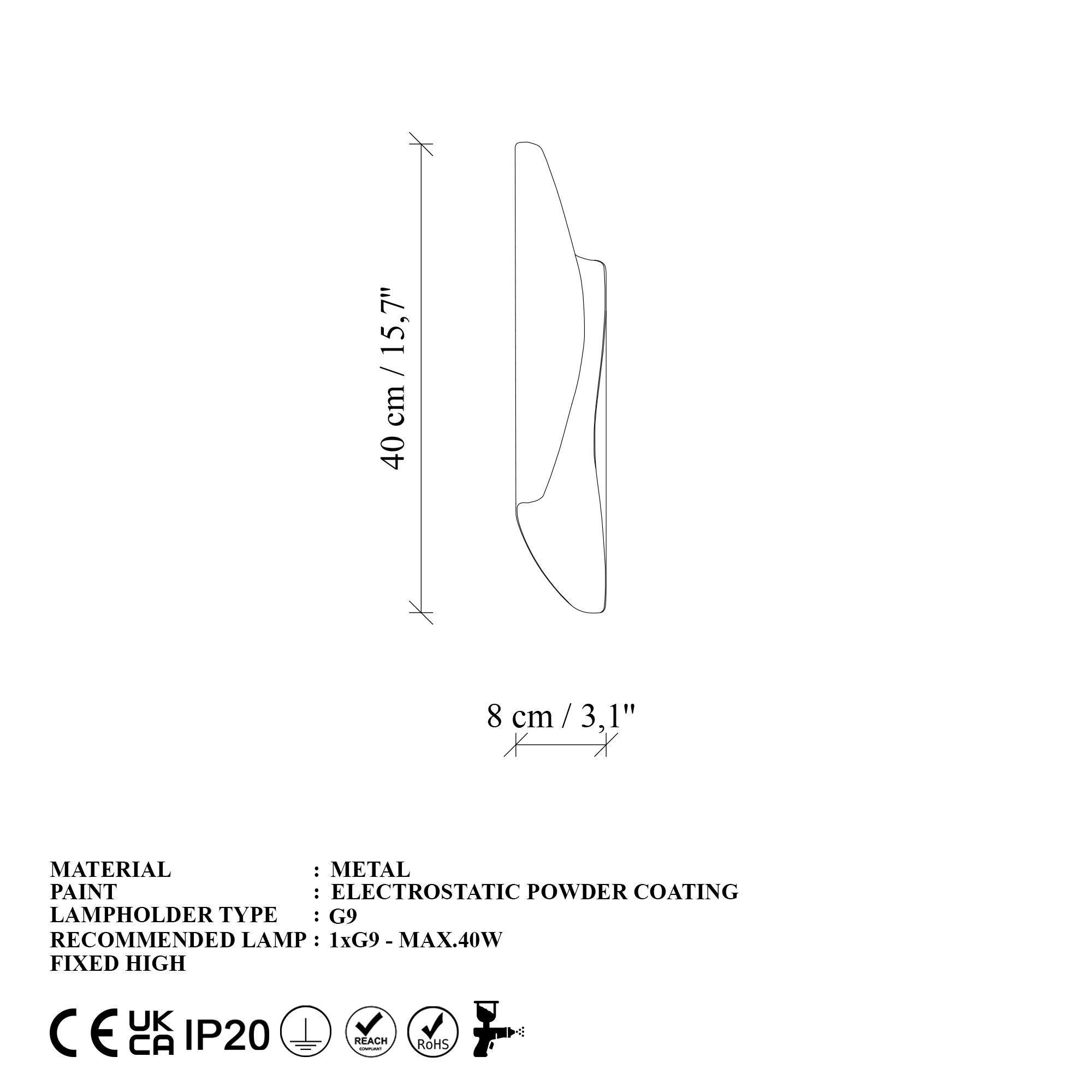 Candeeiro de Parede – 8 x 40 x 11 cm – Preto – Metal