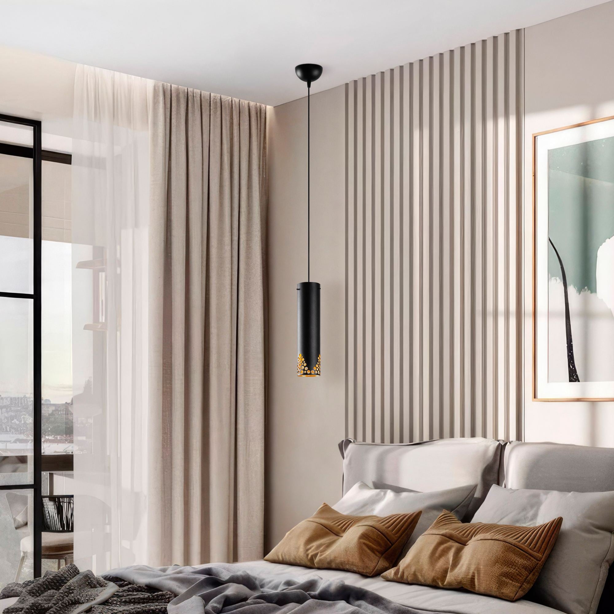 Candeeiro de Teto – 8 x 8 x 126 cm – Preto – Metal