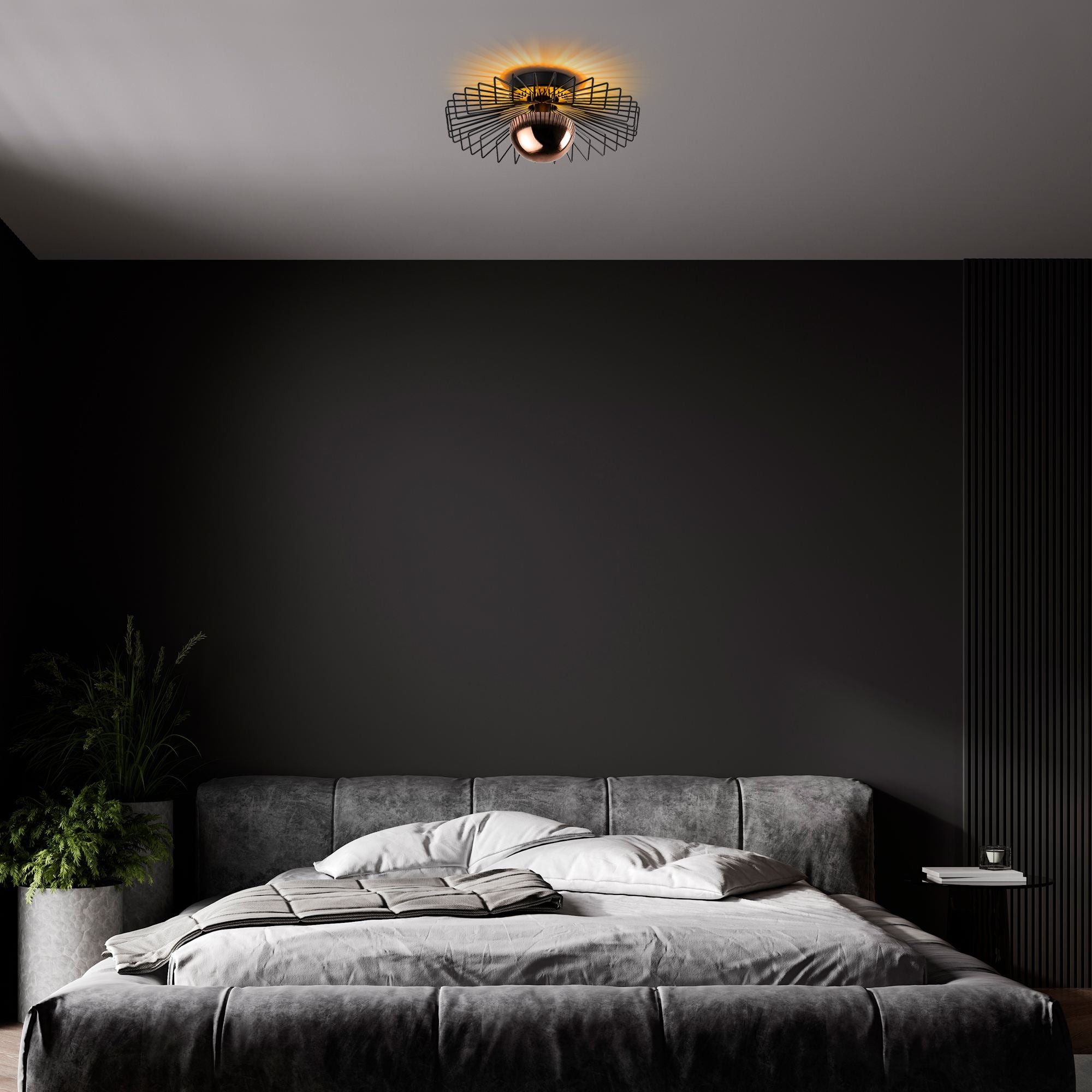 Candeeiro de Teto – 45 x 45 x 18 cm – Preto – Metal