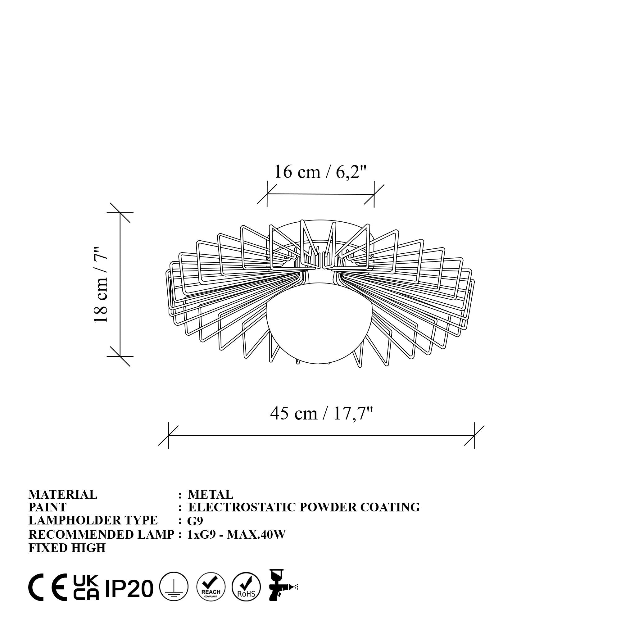 Candeeiro de Teto – 45 x 45 x 18 cm – Preto – Metal