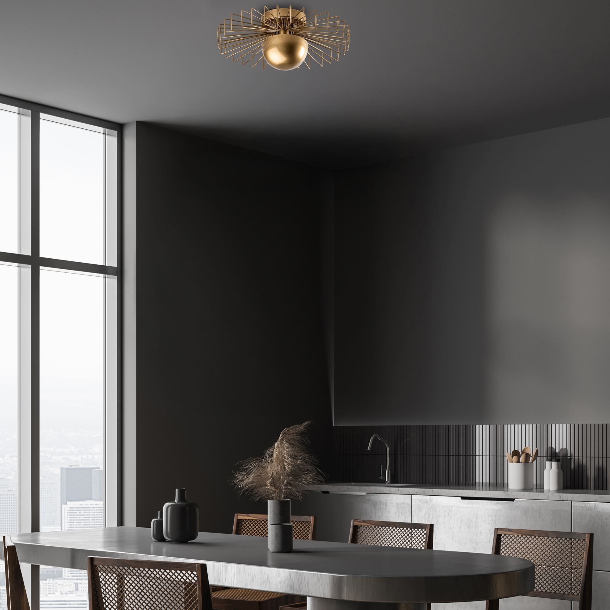 Candeeiro de Teto – 45 x 45 x 18 cm – Ouro – Metal