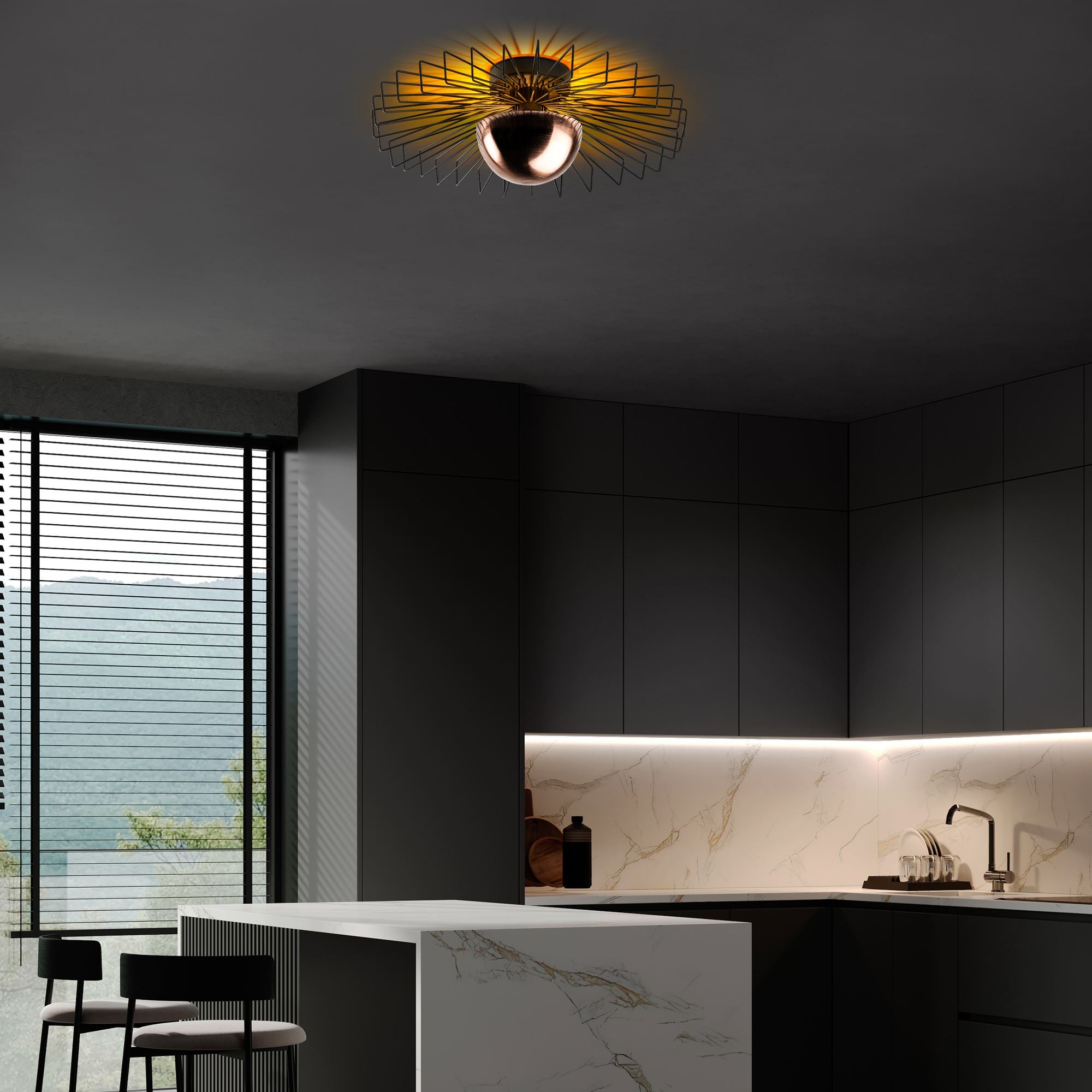 Candeeiro de Teto – 60 x 60 x 24 – Preto – Metal