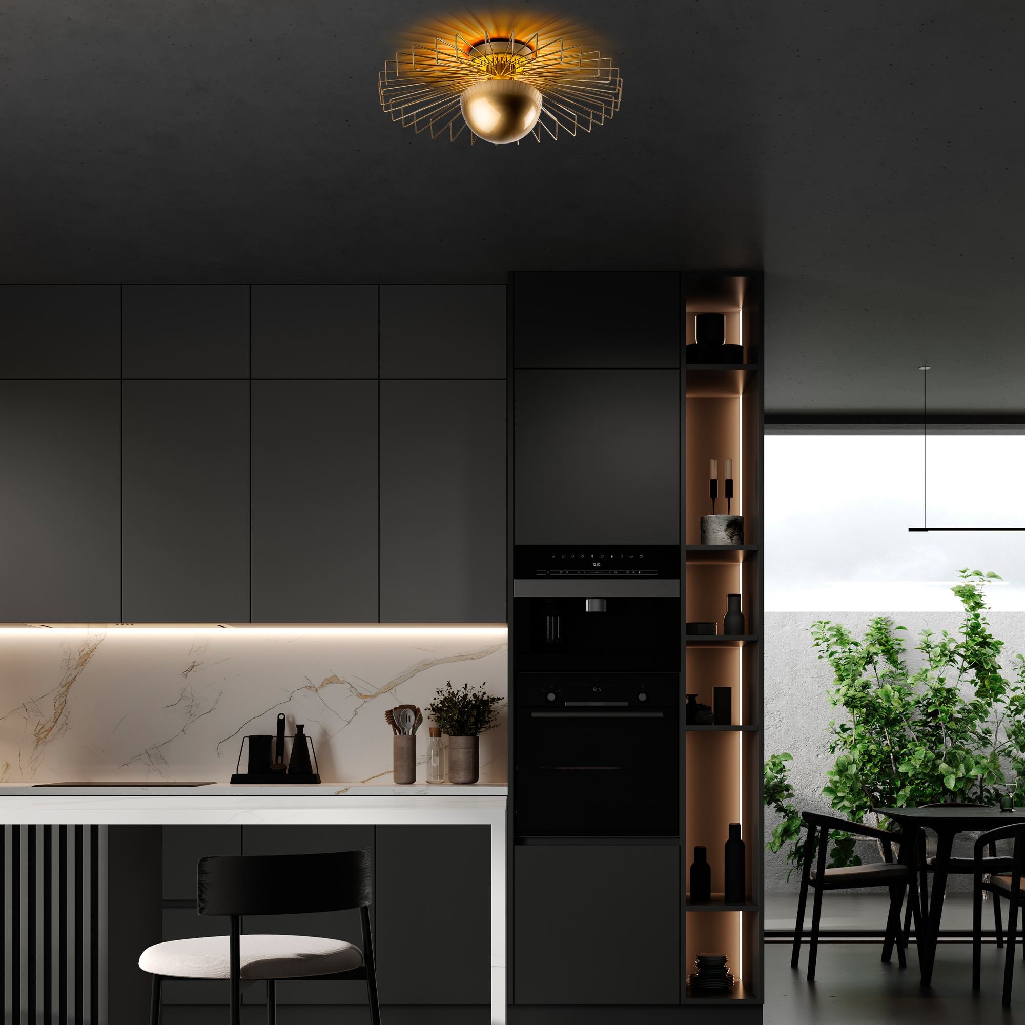 Candeeiro de Teto – 60 x 60 x 24 cm – Dourado – Metal