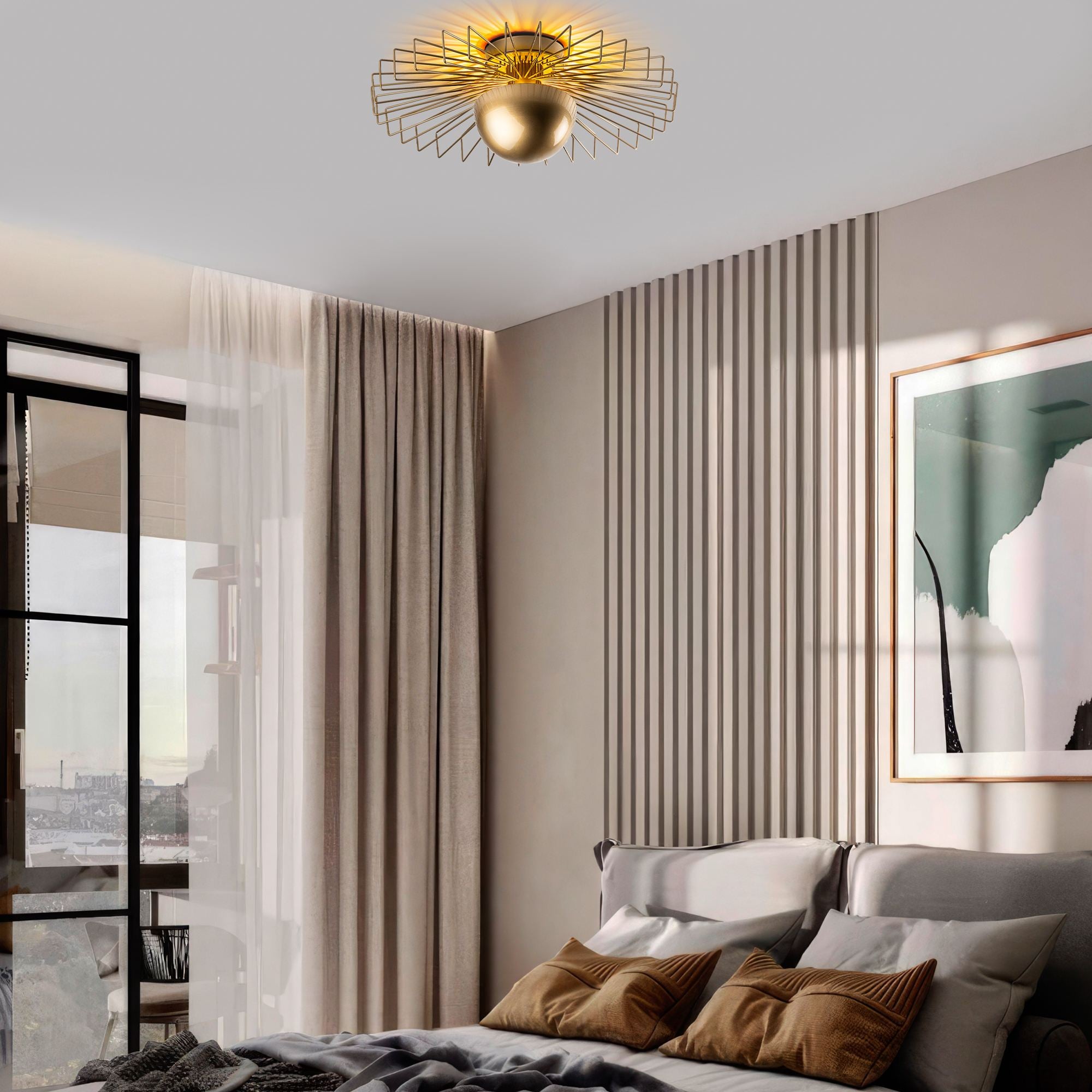 Candeeiro de Teto – 60 x 60 x 24 cm – Dourado – Metal