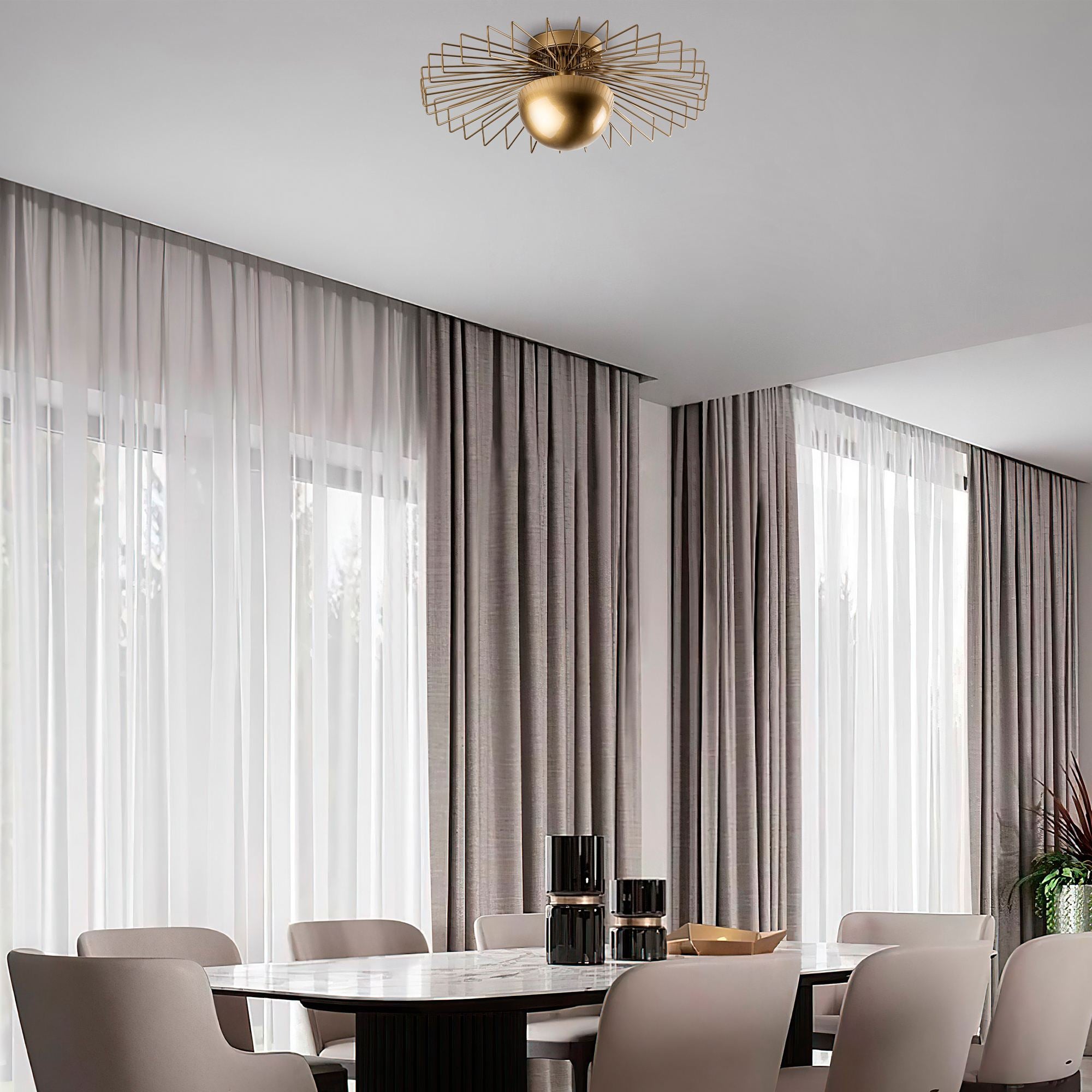 Candeeiro de Teto – 60 x 60 x 24 cm – Dourado – Metal