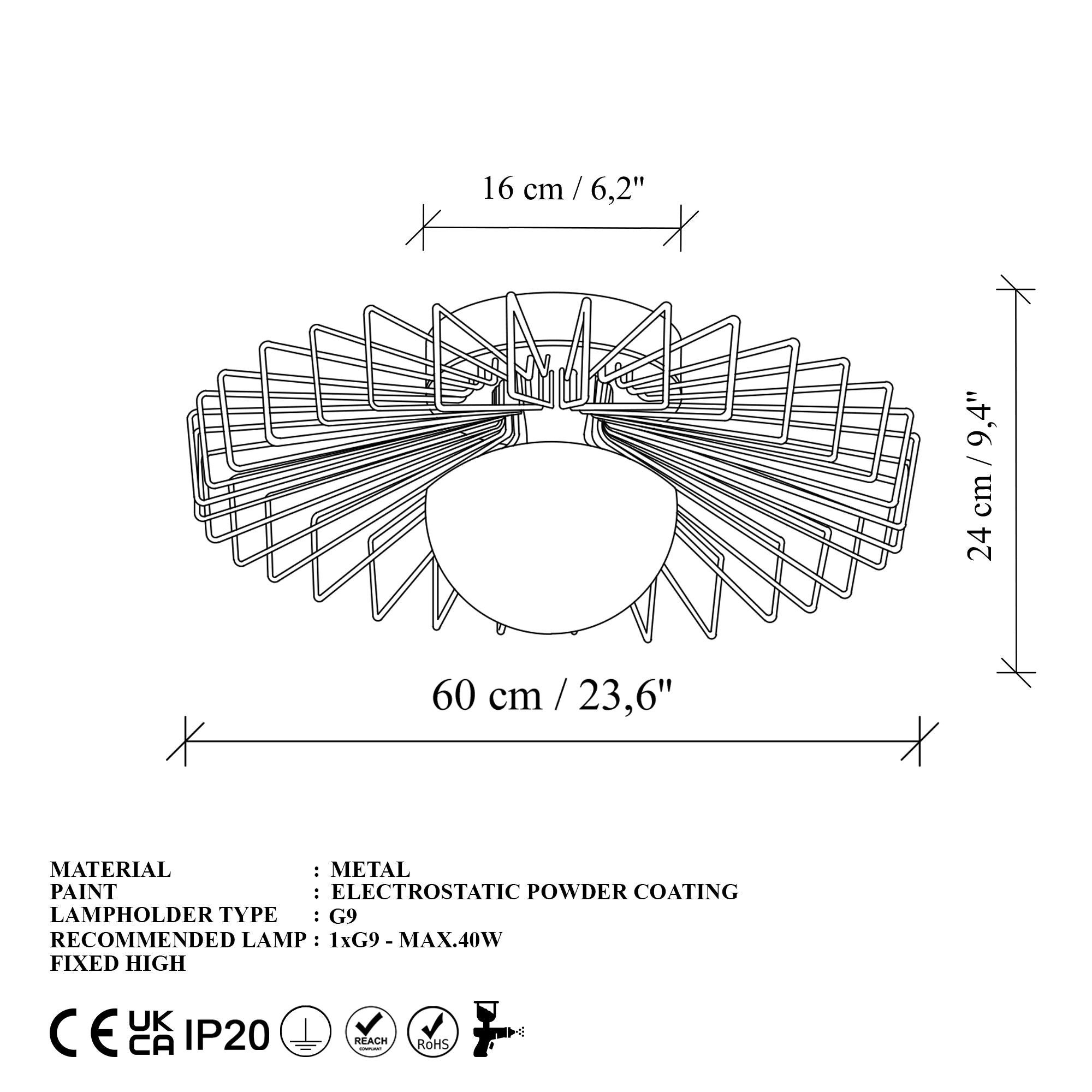 Candeeiro de Teto – 60 x 60 x 24 cm – Dourado – Metal