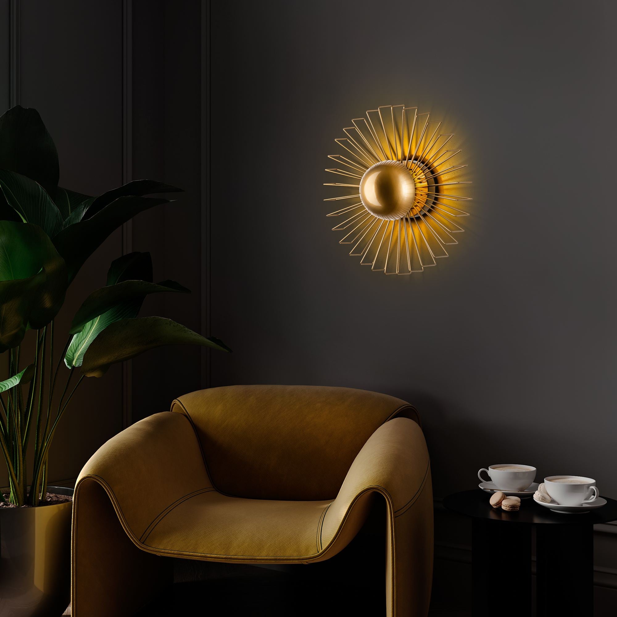 Candeeiro de Parede – 45 x 45 x 18 cm – Dourado – Metal