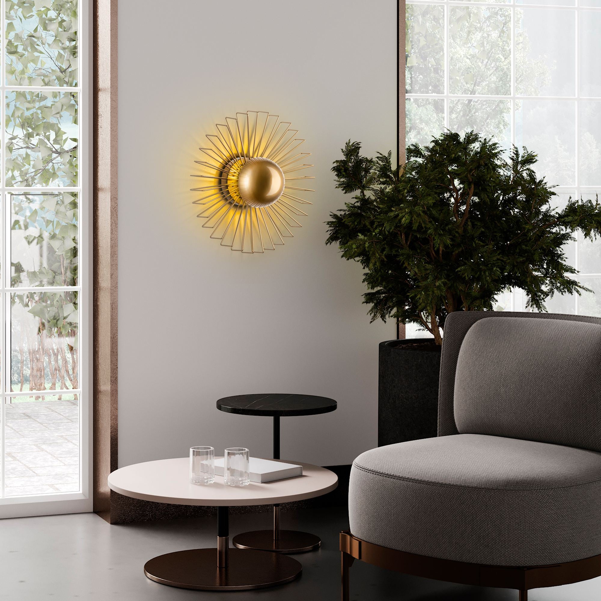 Candeeiro de Parede – 45 x 45 x 18 cm – Dourado – Metal