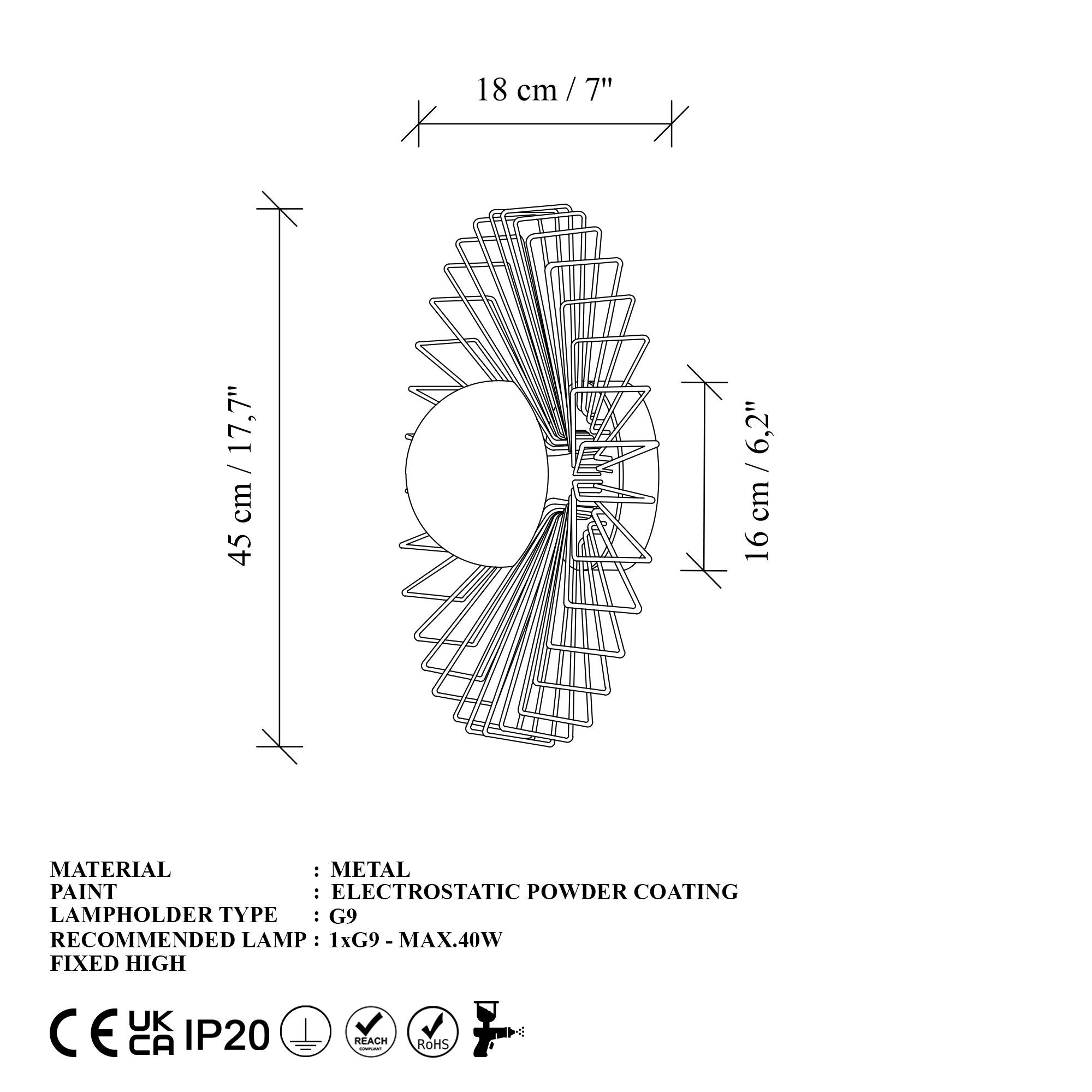 Candeeiro de Parede – 45 x 45 x 18 cm – Dourado – Metal