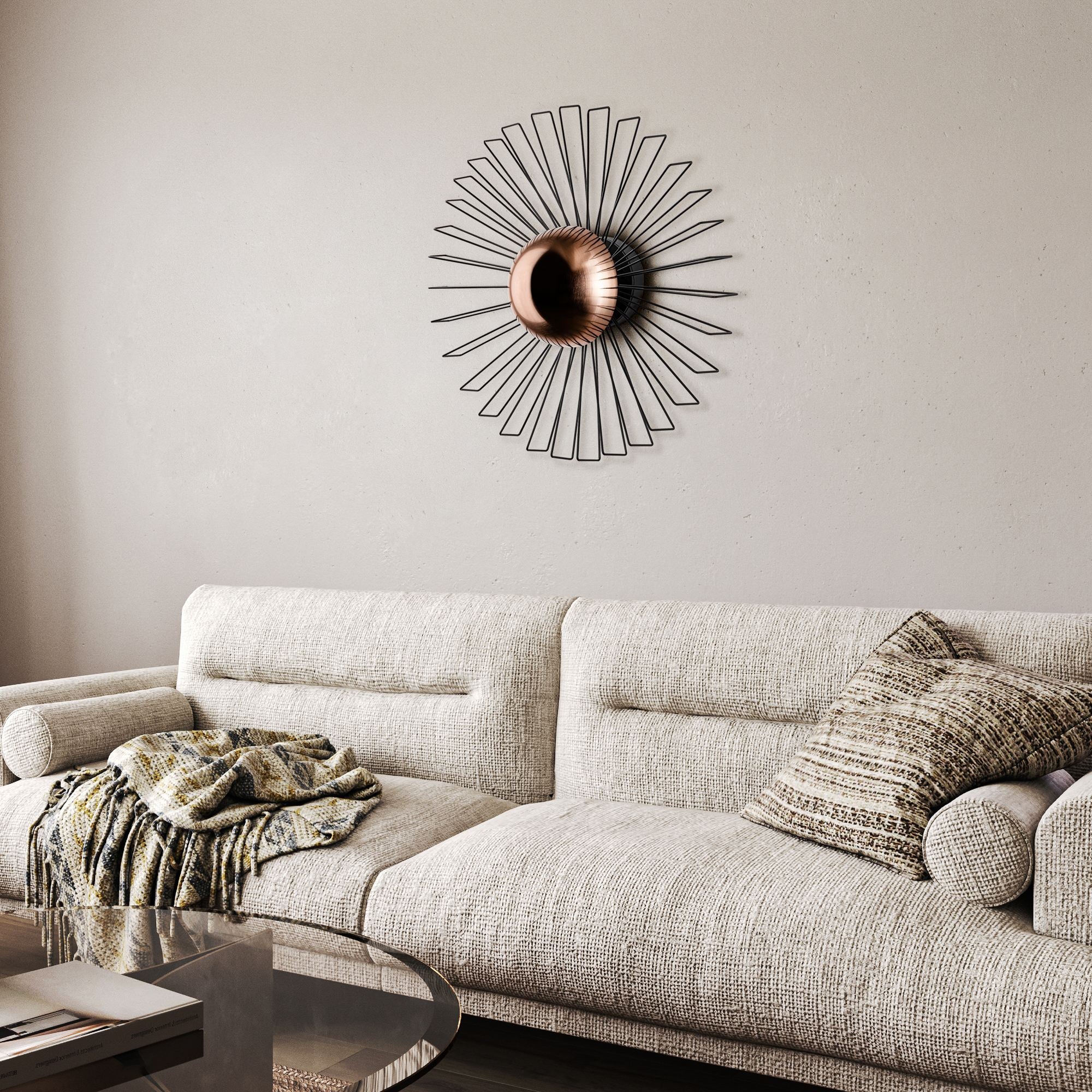 Candeeiro de Parede – 60 x 60 x 24 cm – Preto – Metal