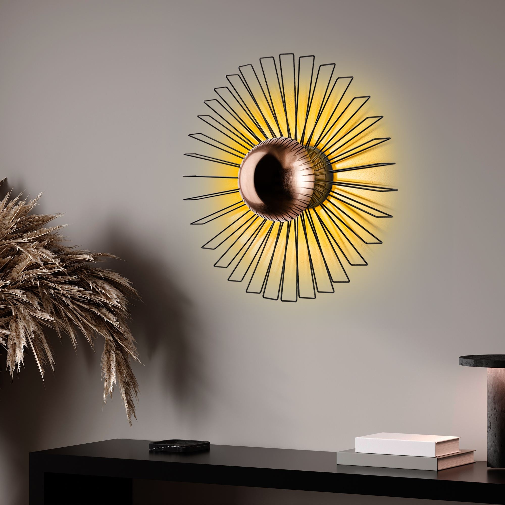 Candeeiro de Parede – 60 x 60 x 24 cm – Preto – Metal