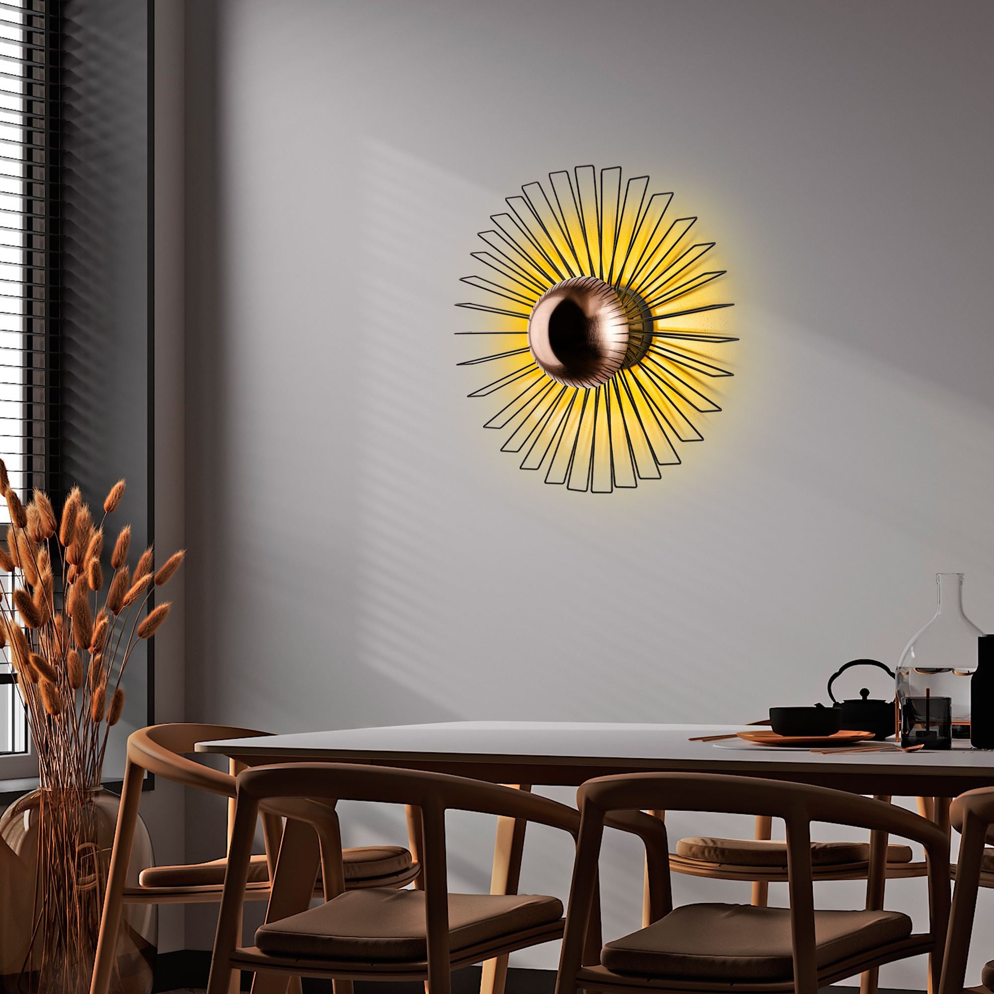 Candeeiro de Parede – 60 x 60 x 24 cm – Preto – Metal