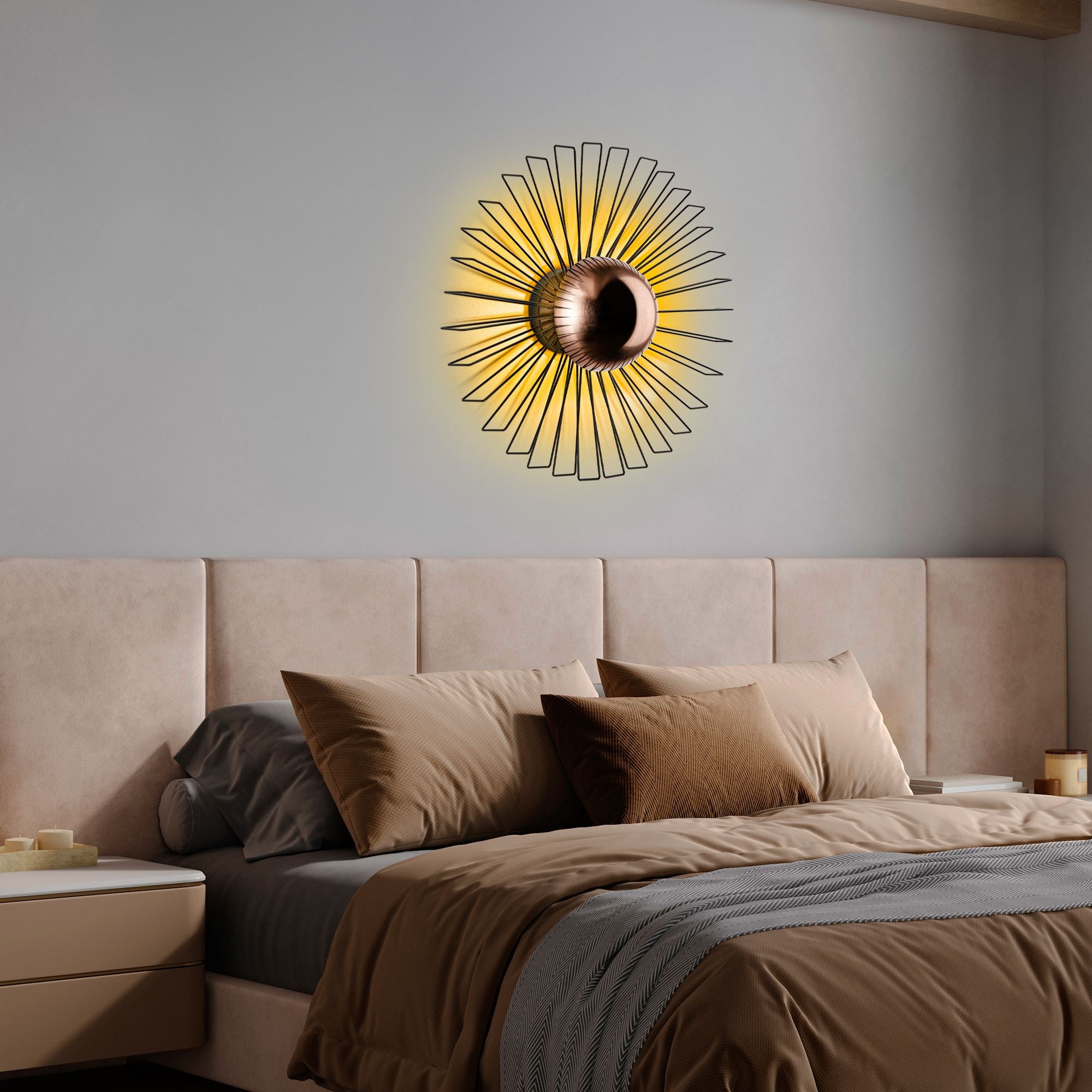 Candeeiro de Parede – 60 x 60 x 24 cm – Preto – Metal