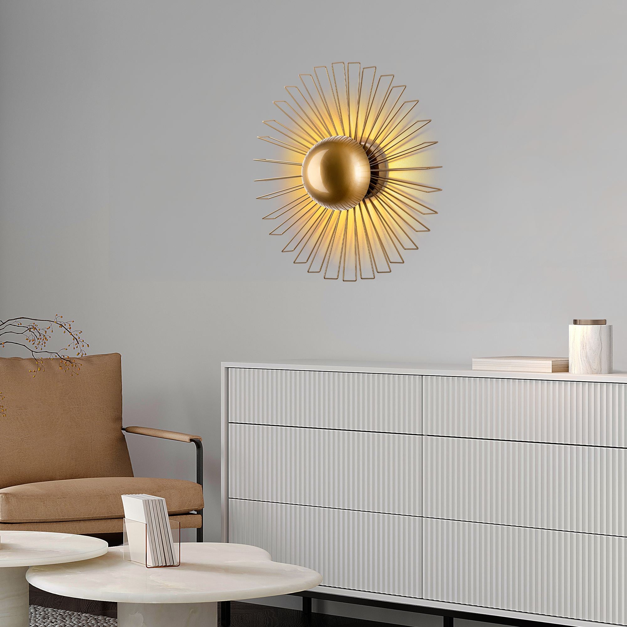 Candeeiro de Parede – 60 x 60 x 24 cm – Dourado – Metal