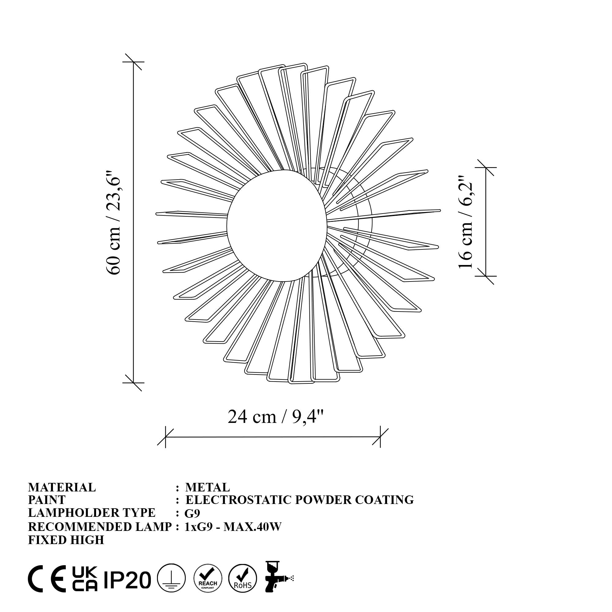 Candeeiro de Parede – 60 x 60 x 24 cm – Dourado – Metal
