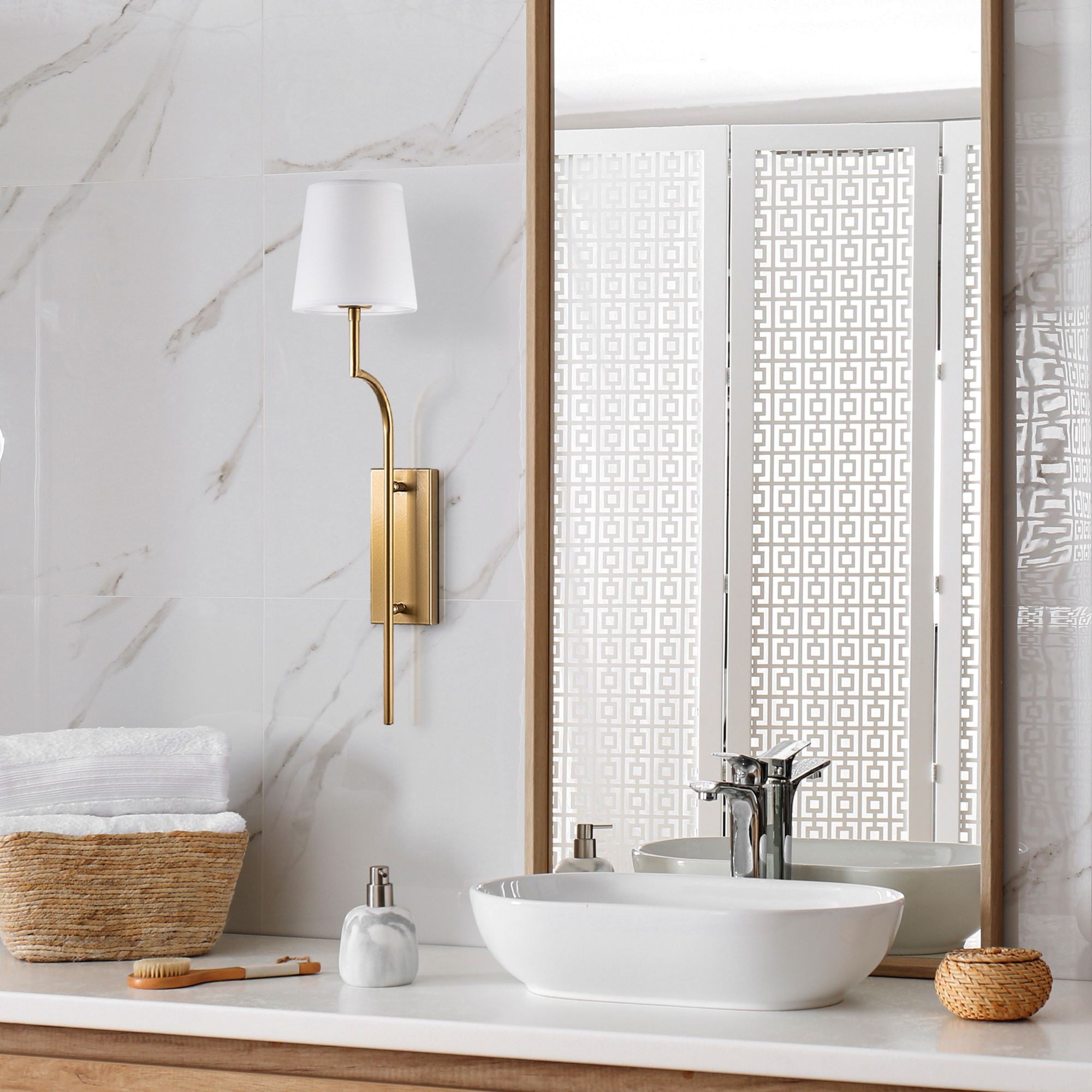 Candeeiro de Parede – 72 cm – Dourado e Branco – Metal