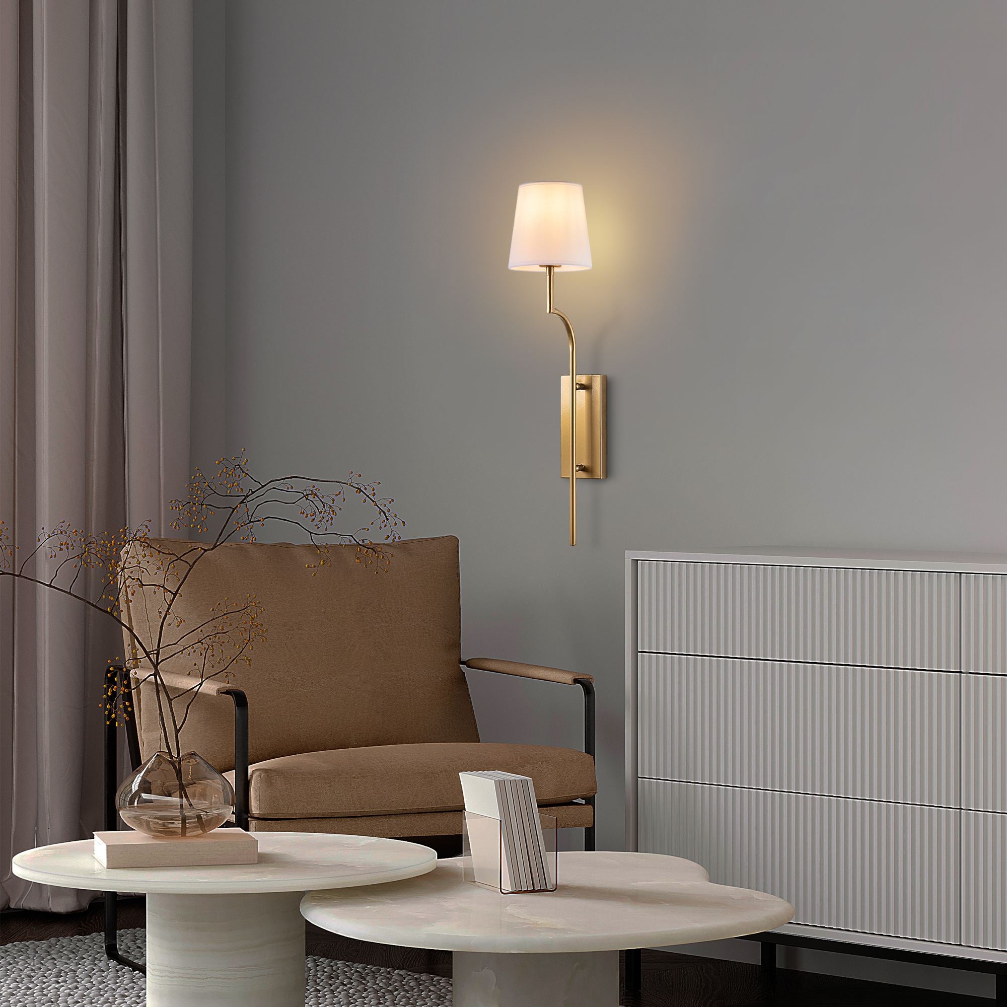 Candeeiro de Parede – 72 cm – Dourado e Branco – Metal