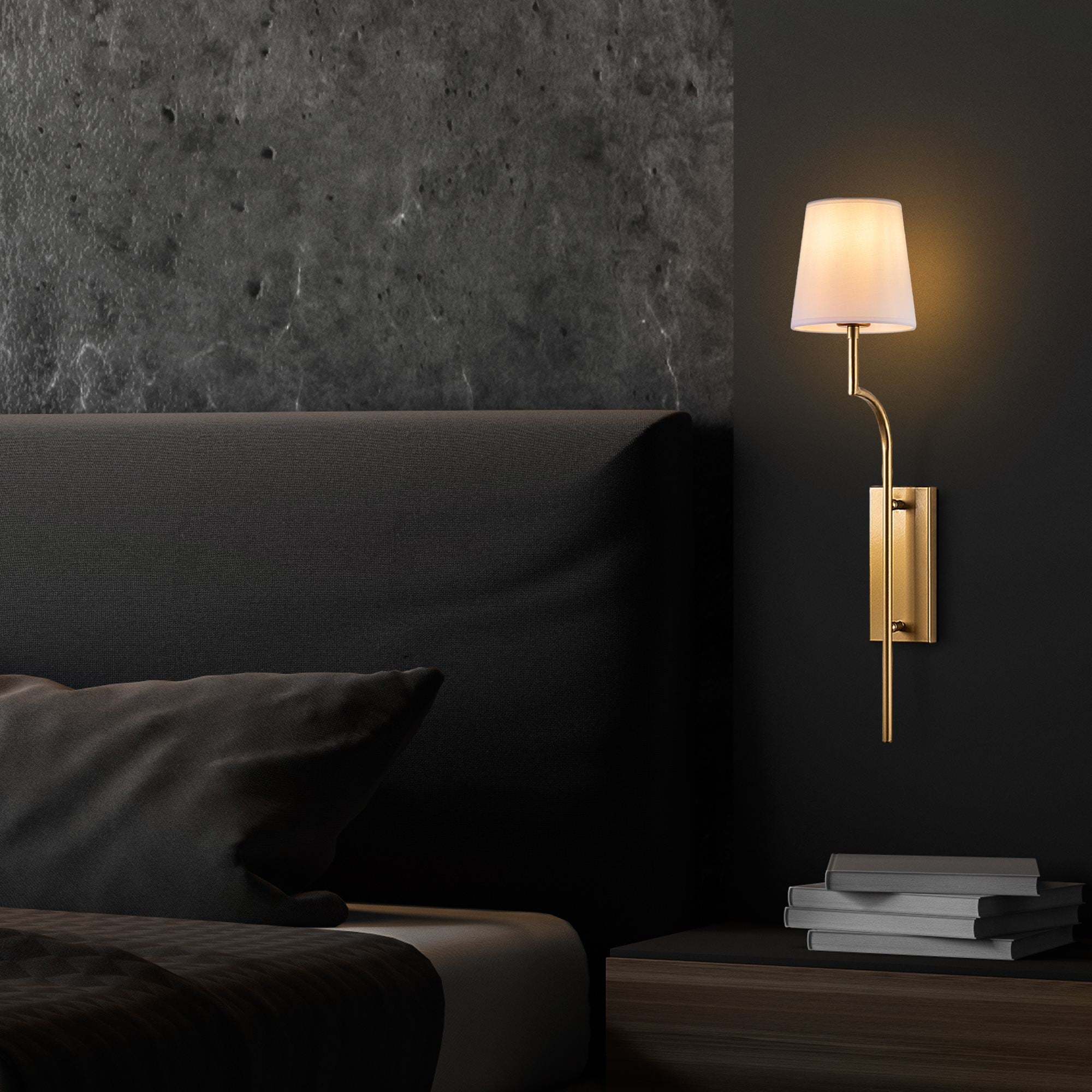 Candeeiro de Parede – 72 cm – Dourado e Branco – Metal