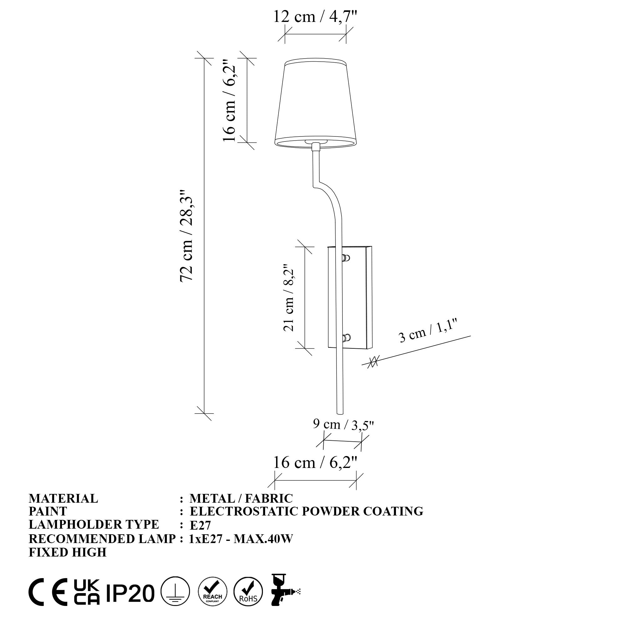 Candeeiro de Parede – 72 cm – Dourado e Branco – Metal