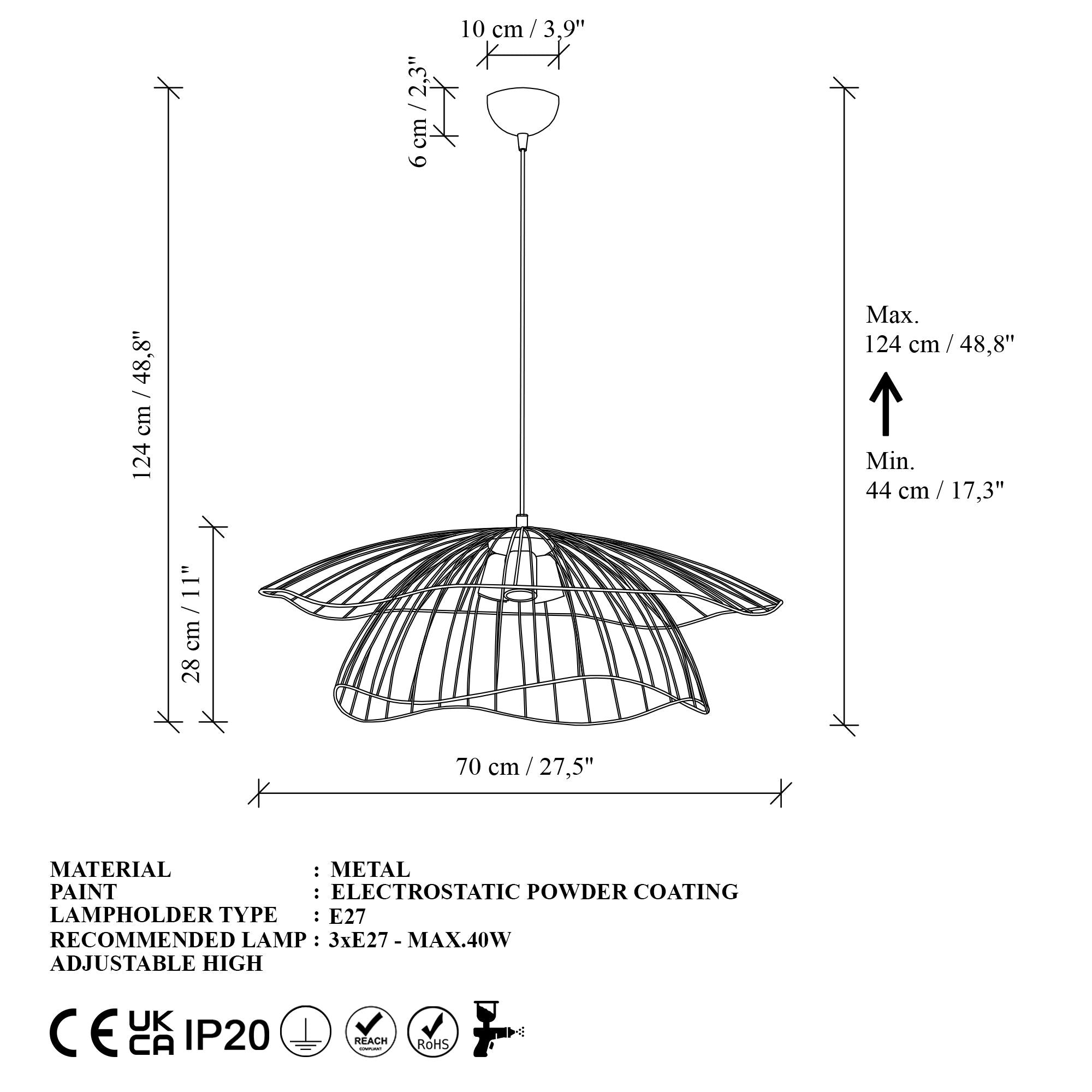 Candeeiro de Teto – 70 x 70 x 124 cm – Preto – Metal