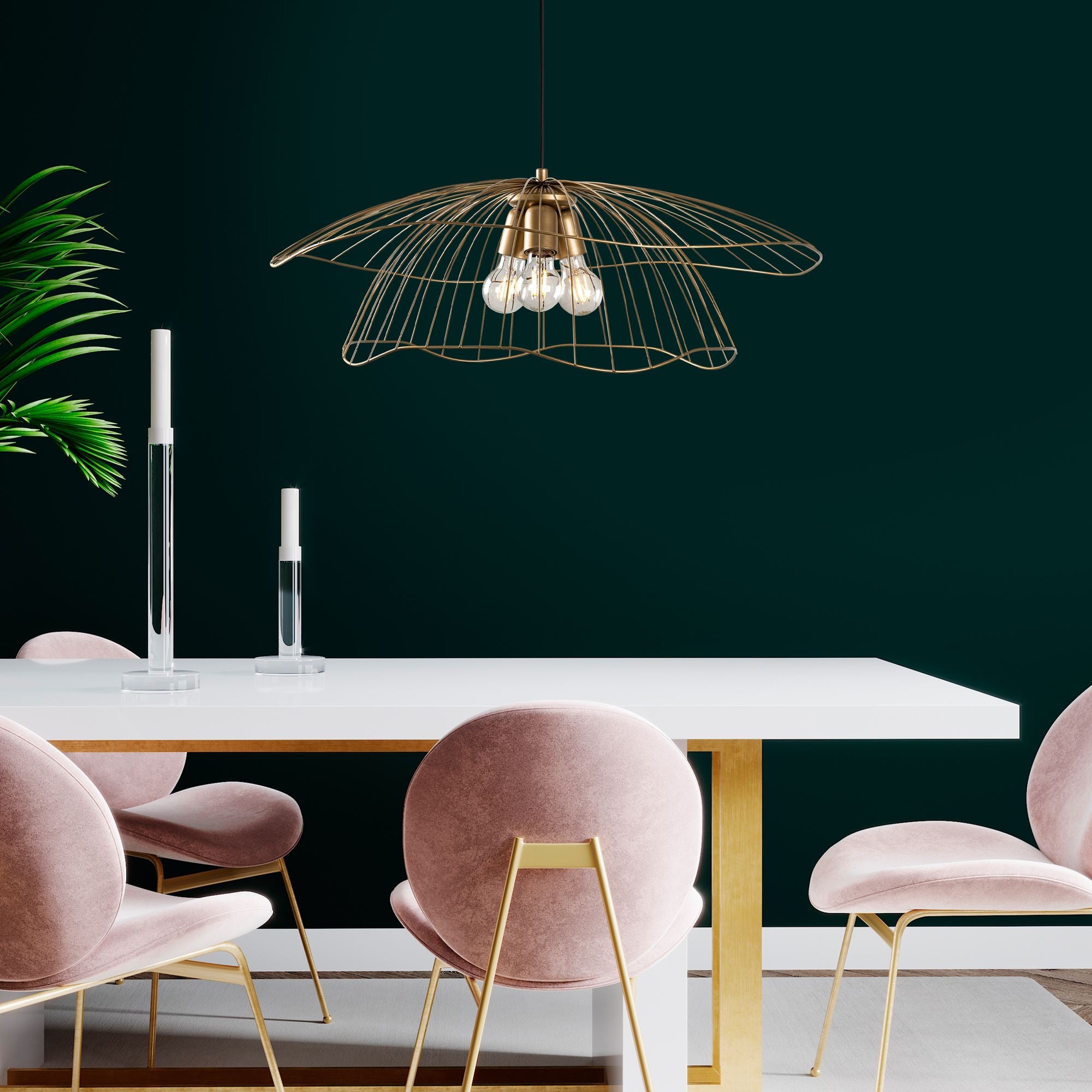 Candeeiro de Teto – 70 x 70 x 124 cm – Dourado – Metal