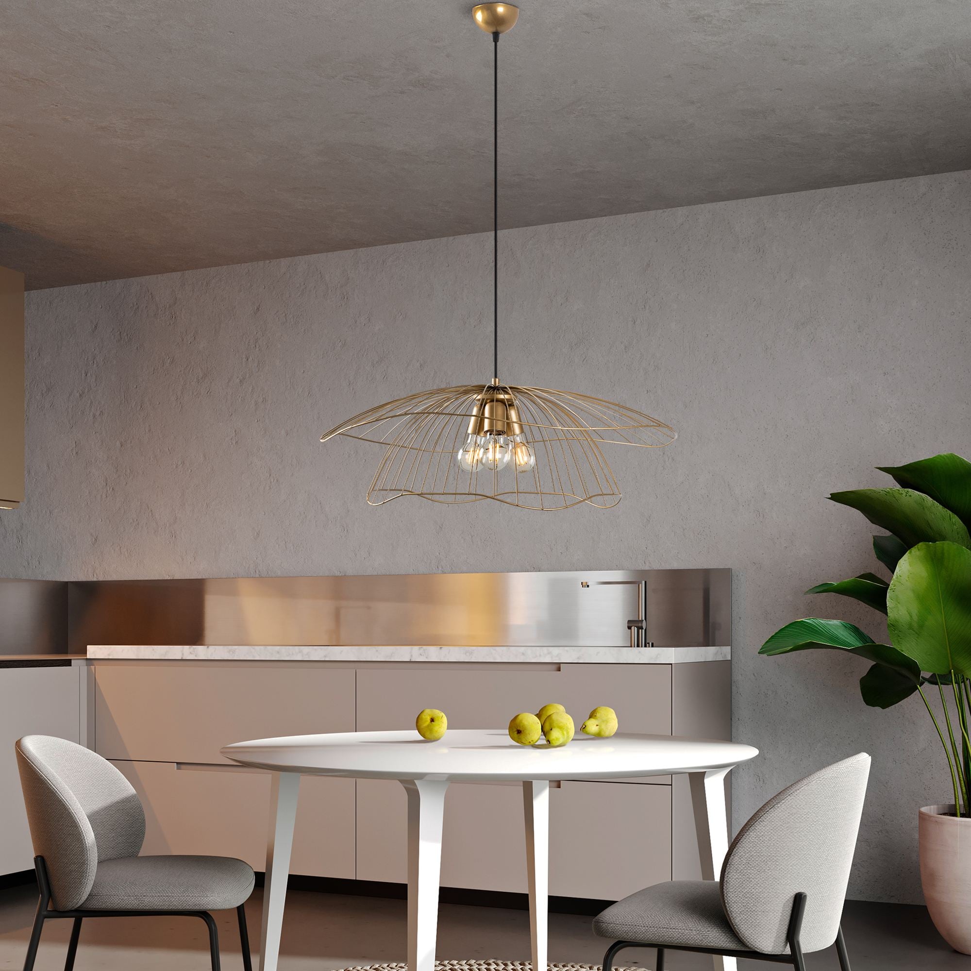 Candeeiro de Teto – 70 x 70 x 124 cm – Dourado – Metal