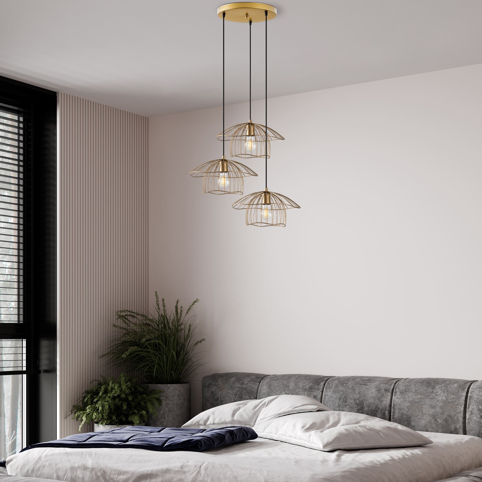 Candeeiro de Teto – 68 x 68 x 110 cm – Ouro – Metálico