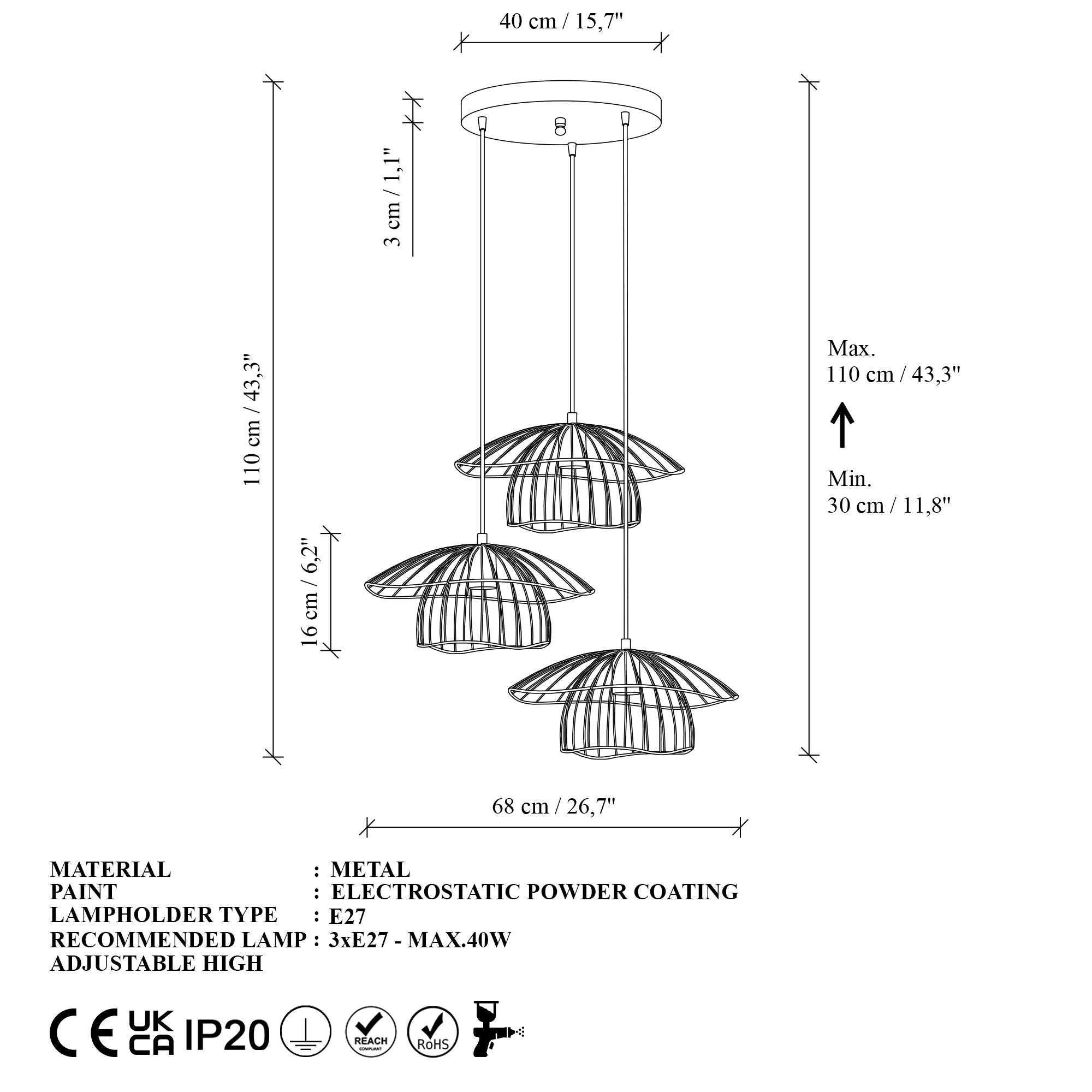 Candeeiro de Teto – 68 x 68 x 110 cm – Ouro – Metálico