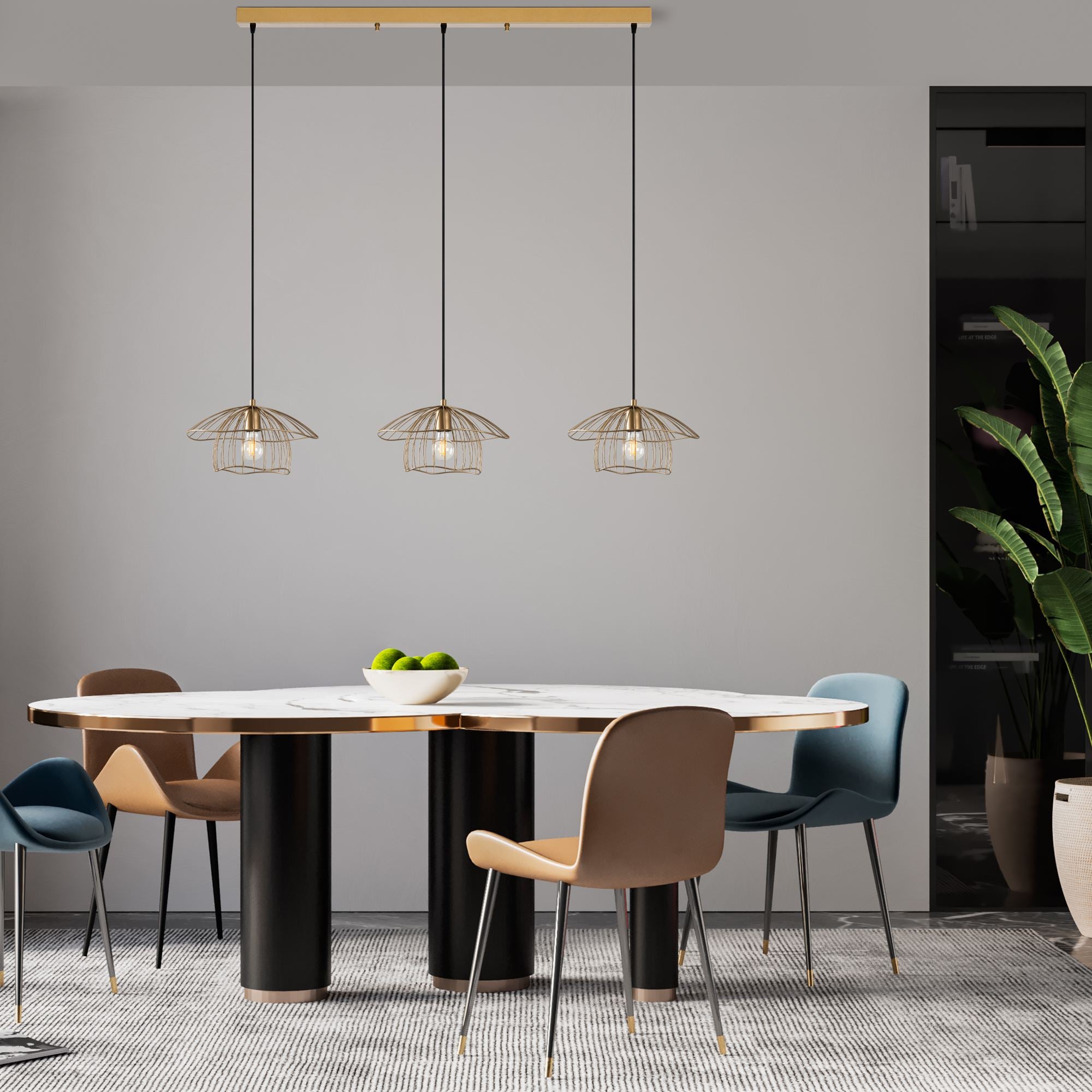 Candeeiro de Teto – 155 x 35 x 110 cm – Dourado – Metálico