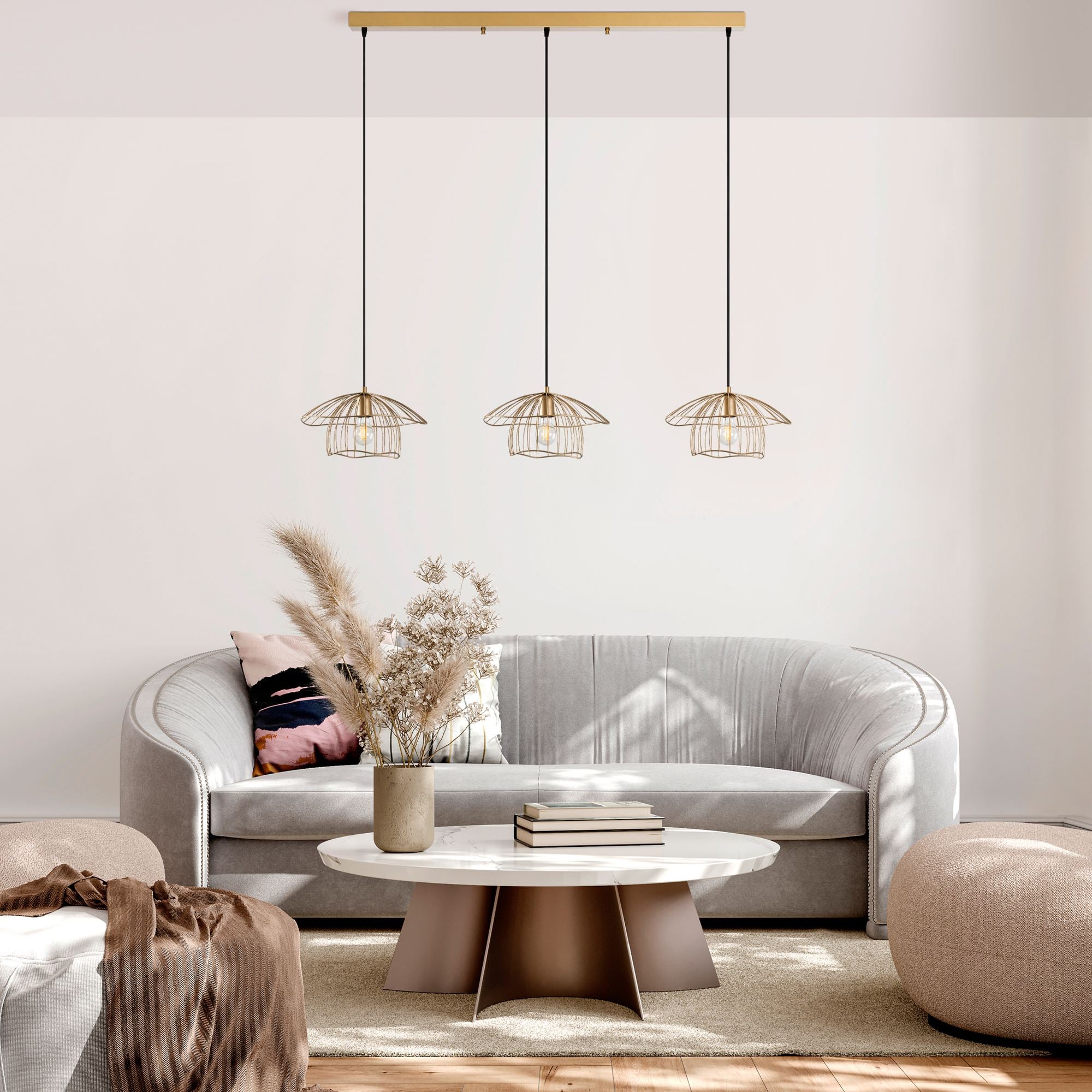 Candeeiro de Teto – 155 x 35 x 110 cm – Dourado – Metálico