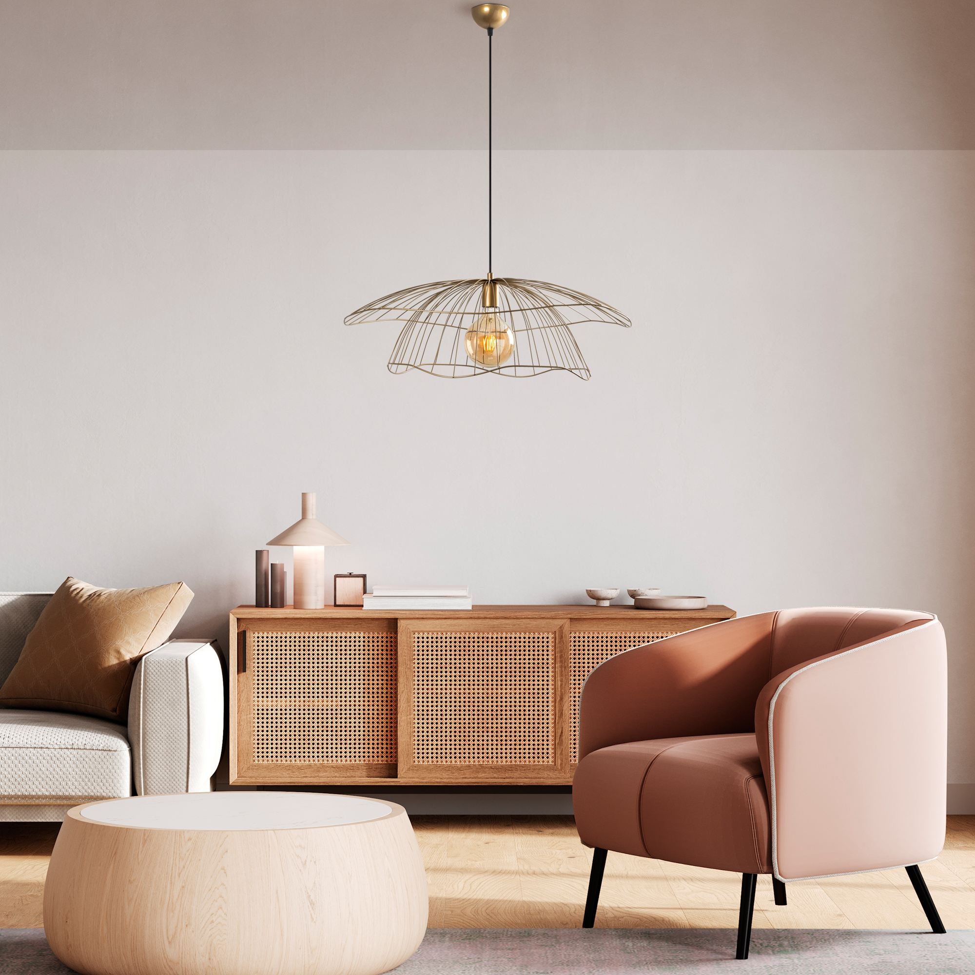 Candeeiro de Teto – 70 x 70 x 124 cm – Ouro – Metálico