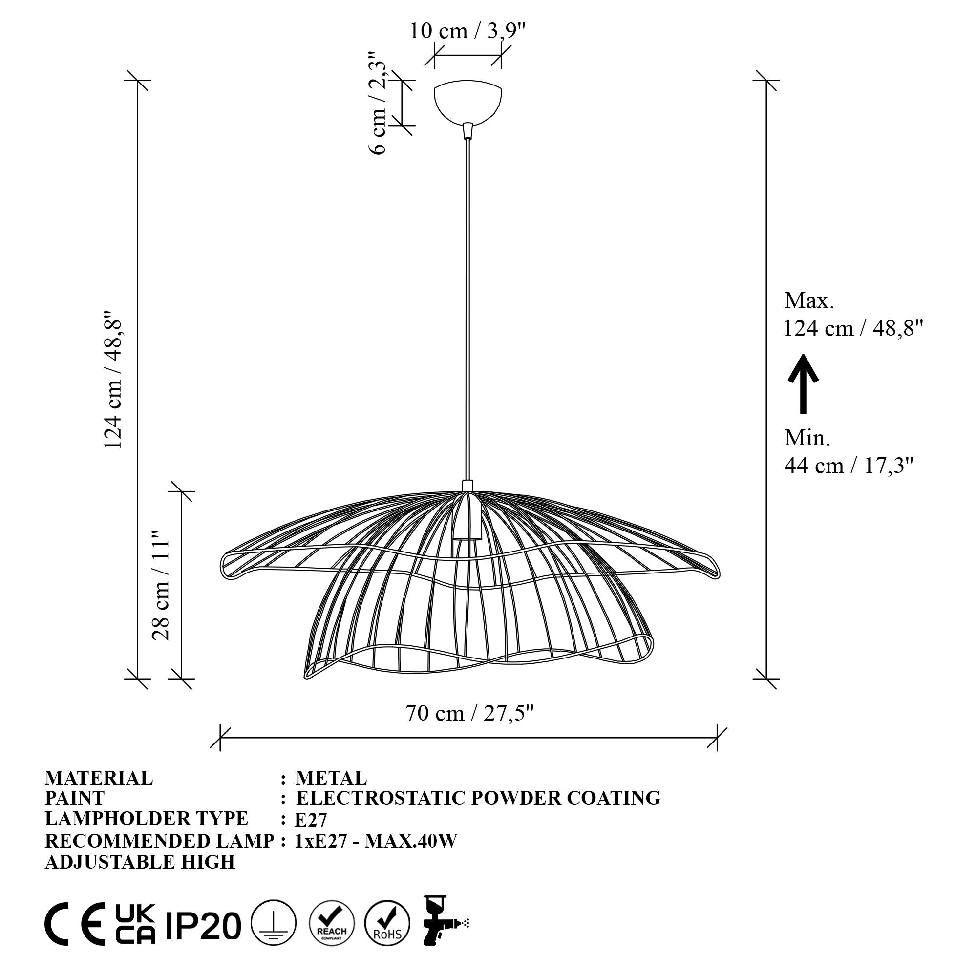Candeeiro de Teto – 70 x 70 x 124 cm – Ouro – Metálico