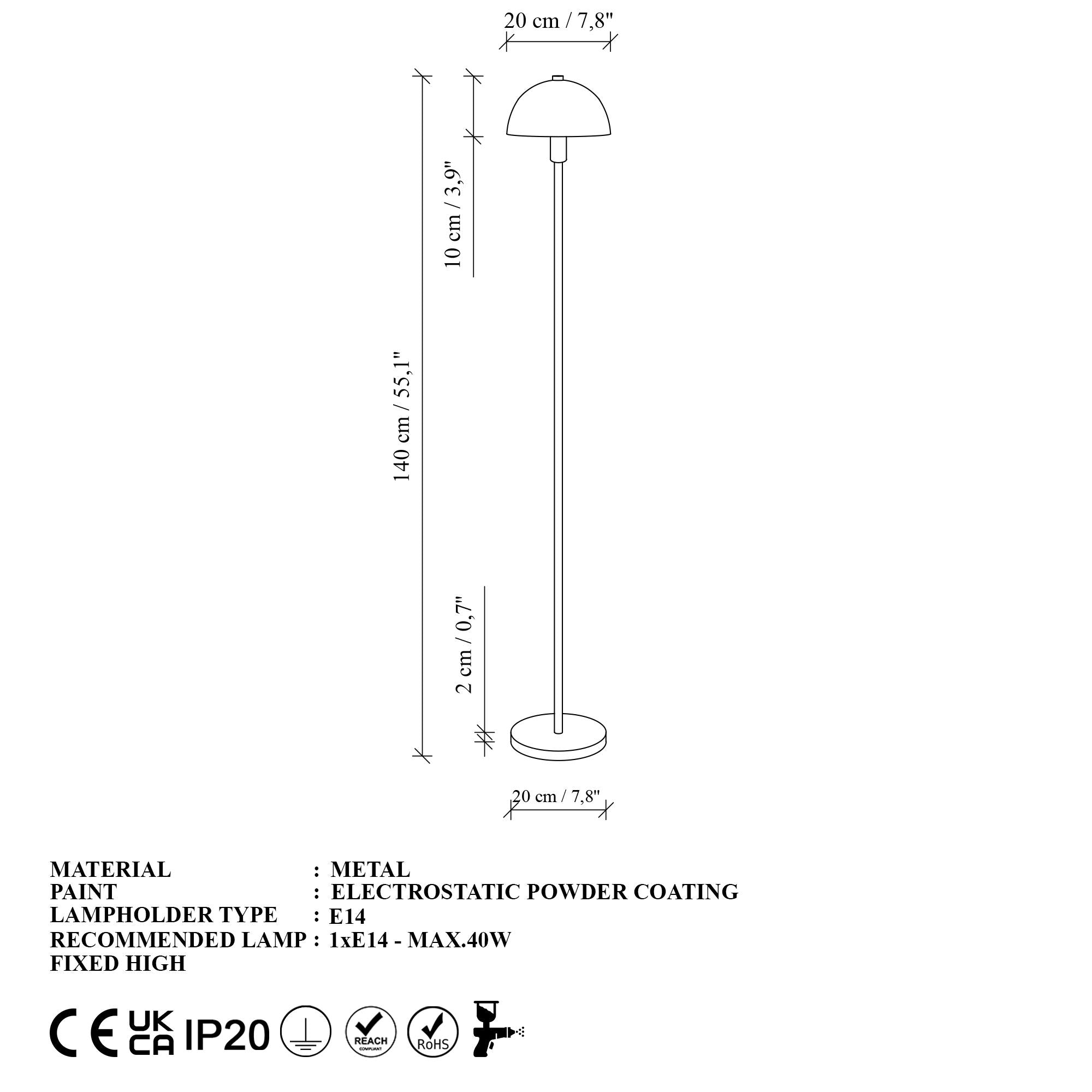 Candeeiro de Pé – 20 x 20 x 140 cm – Preto – Metal